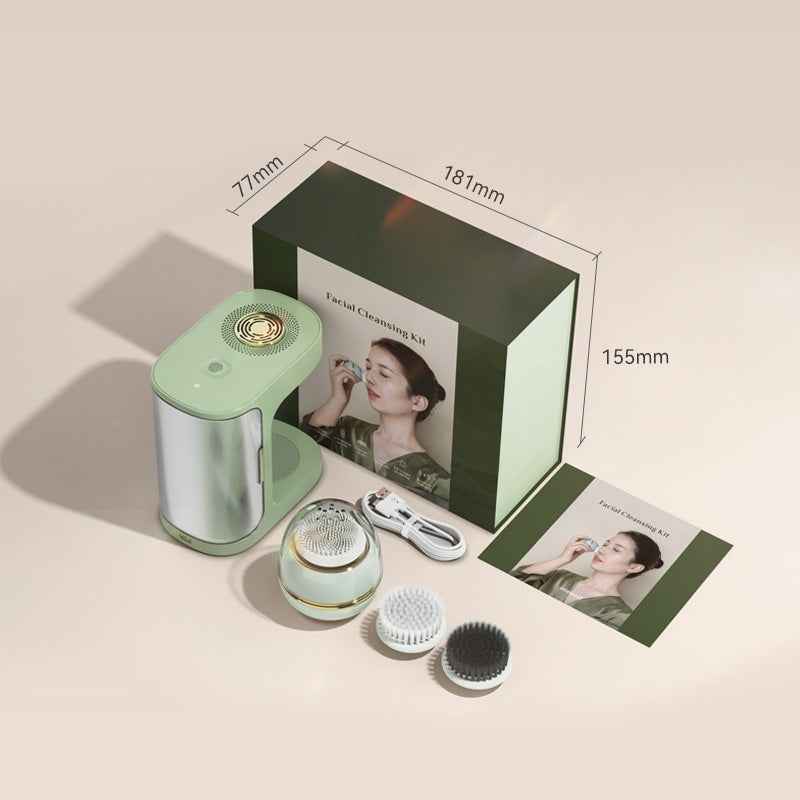 Facial Cleansing Brush with Soft, Silicone and Bamboo Charcoal Heads - Electric Deep Facial Cleansing Device