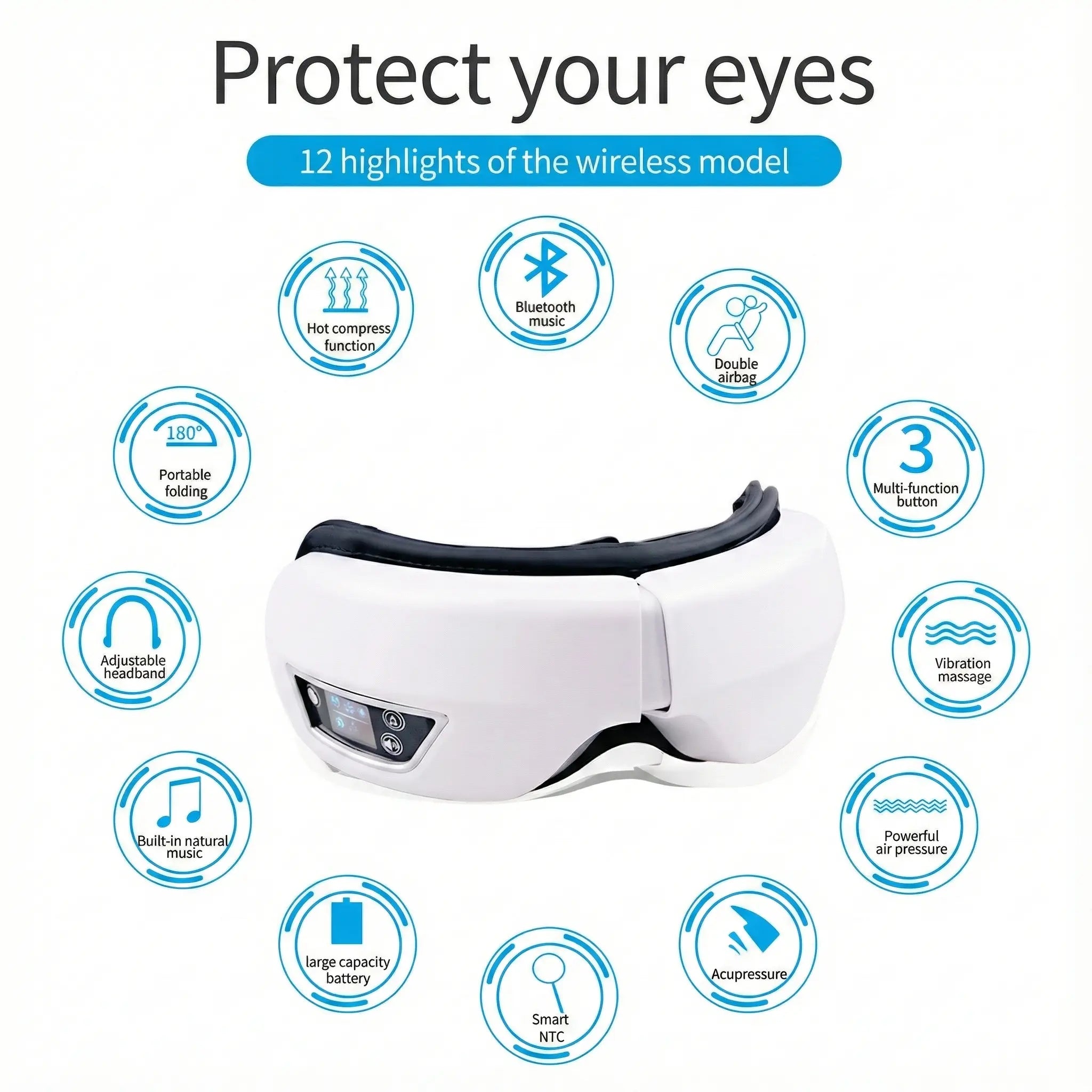 Heated Eye Massager, Bluetooth Mask for Dark Circles & Fatigue