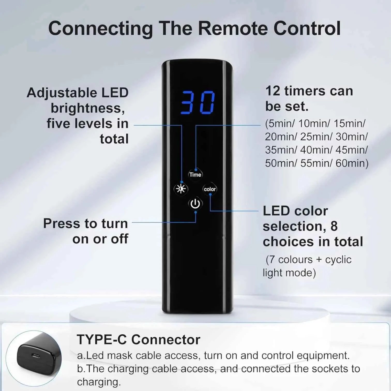 LED Facial Mask 7 Color Light Therapy Rechargeable With Remote Control