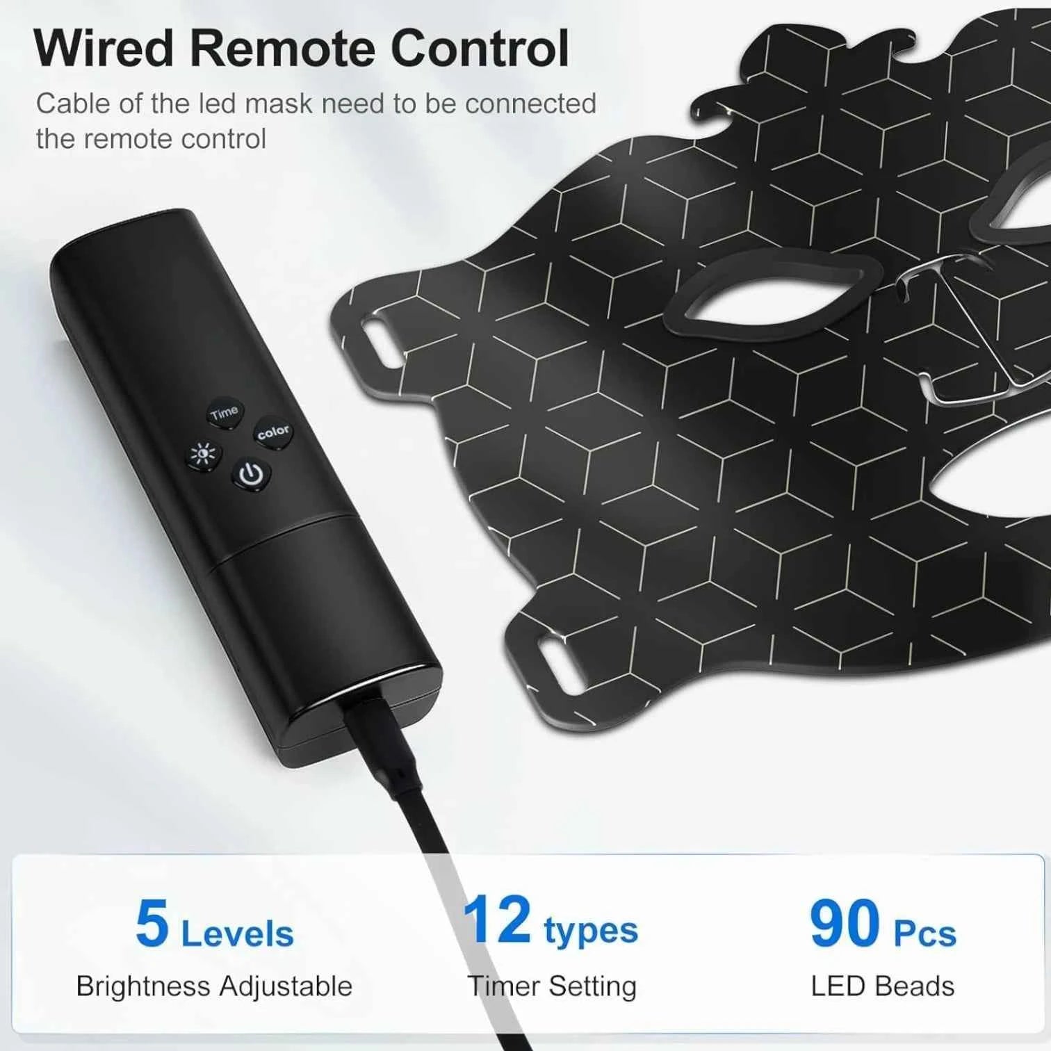 LED Facial Mask 7 Color Light Therapy Rechargeable With Remote Control