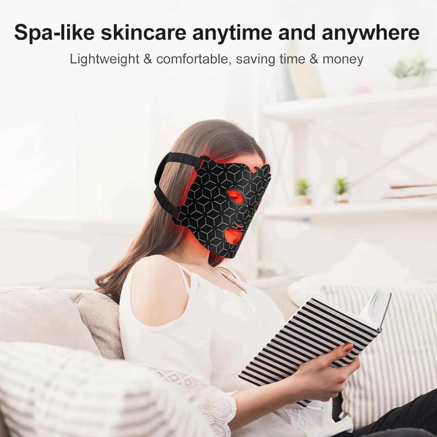 LED Facial Mask 7 Color Light Therapy Rechargeable With Remote Control