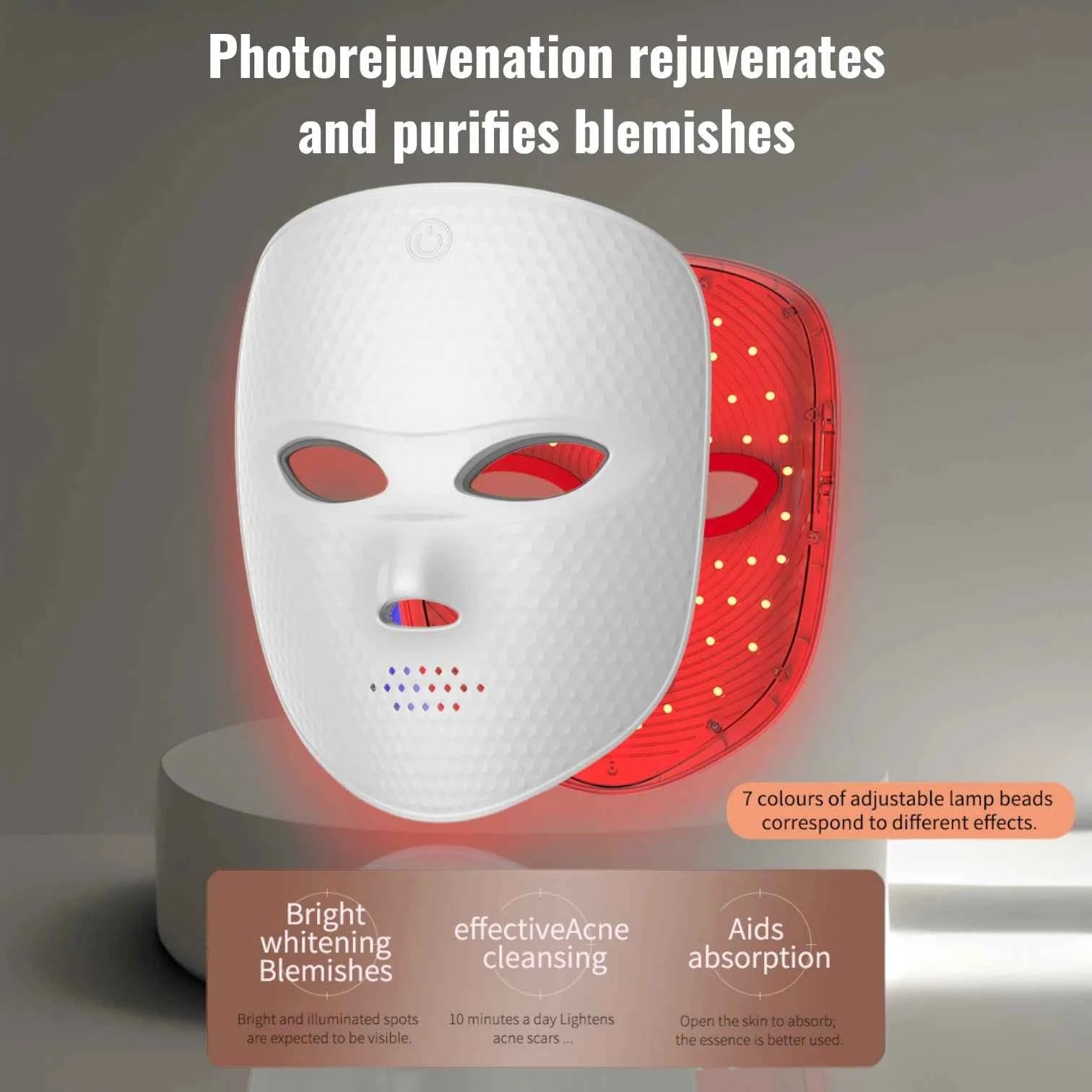 LED Facial Mask | 7-Color Skin Rejuvenation, Anti-Aging Treatment, Blemish Clearing, Rechargeable Beauty Device