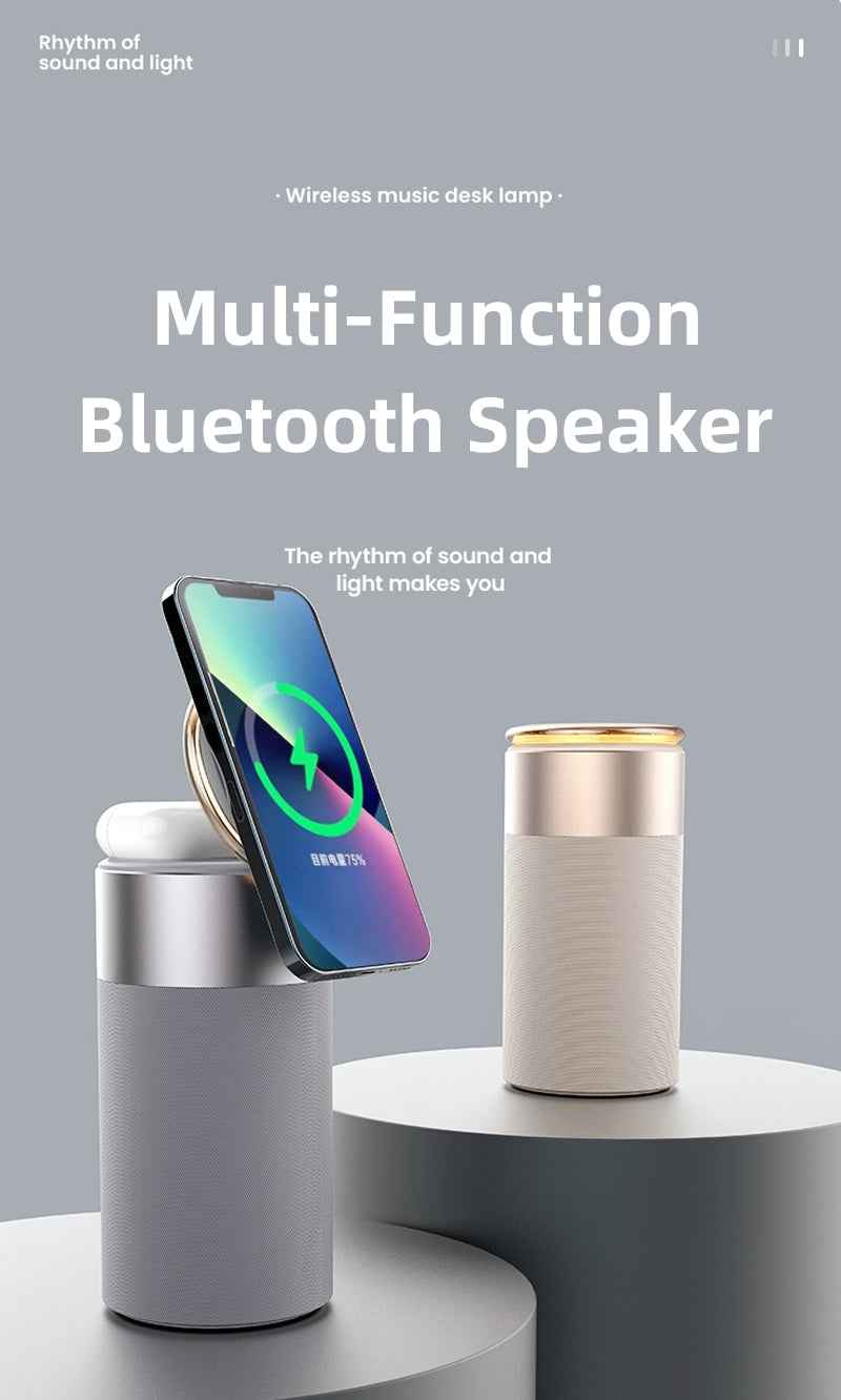 Smart Charging Hub 3-in-1 Wireless Charger, Bluetooth Speaker & Touch Lamp for iPhone, AirPods, and Magnetic Case-Compatible Devices