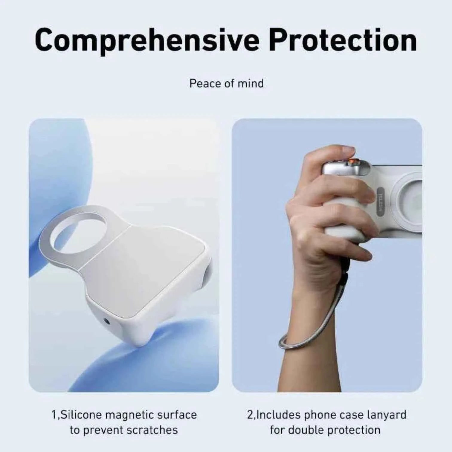 Magnetic Camera Grip White | Phone Holder & Remote Shutter Aid with MagSafe for iPhone, Google Pixel, Android Devices.