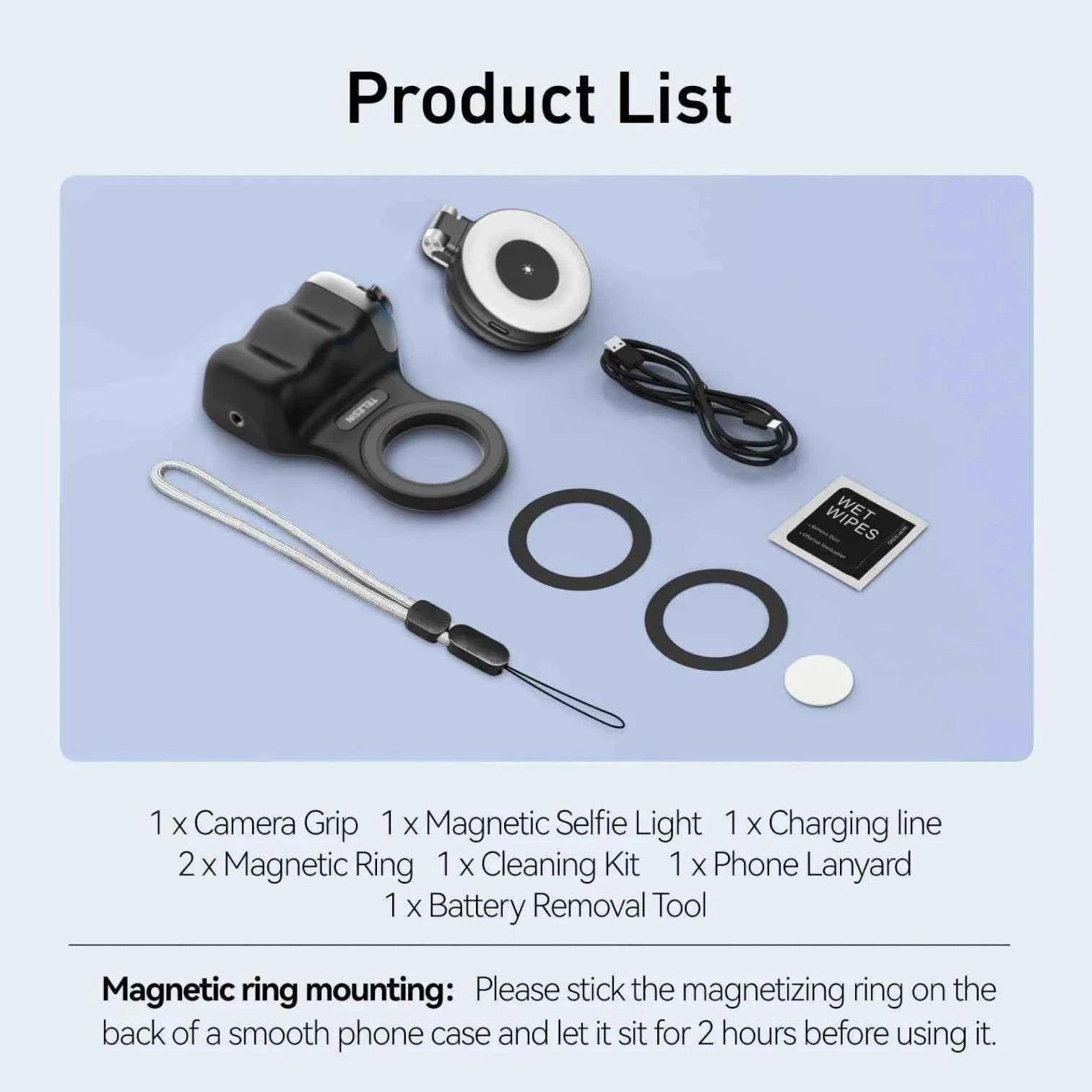 Magnetic Camera Grip Black | Phone Holder & Remote Shutter Aid with MagSafe for iPhone, Google Pixel, Android Devices.