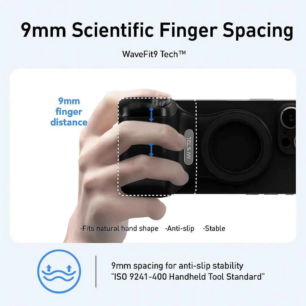 Magnetic Camera Grip Black | Phone Holder & Remote Shutter Aid with MagSafe for iPhone, Google Pixel, Android Devices.