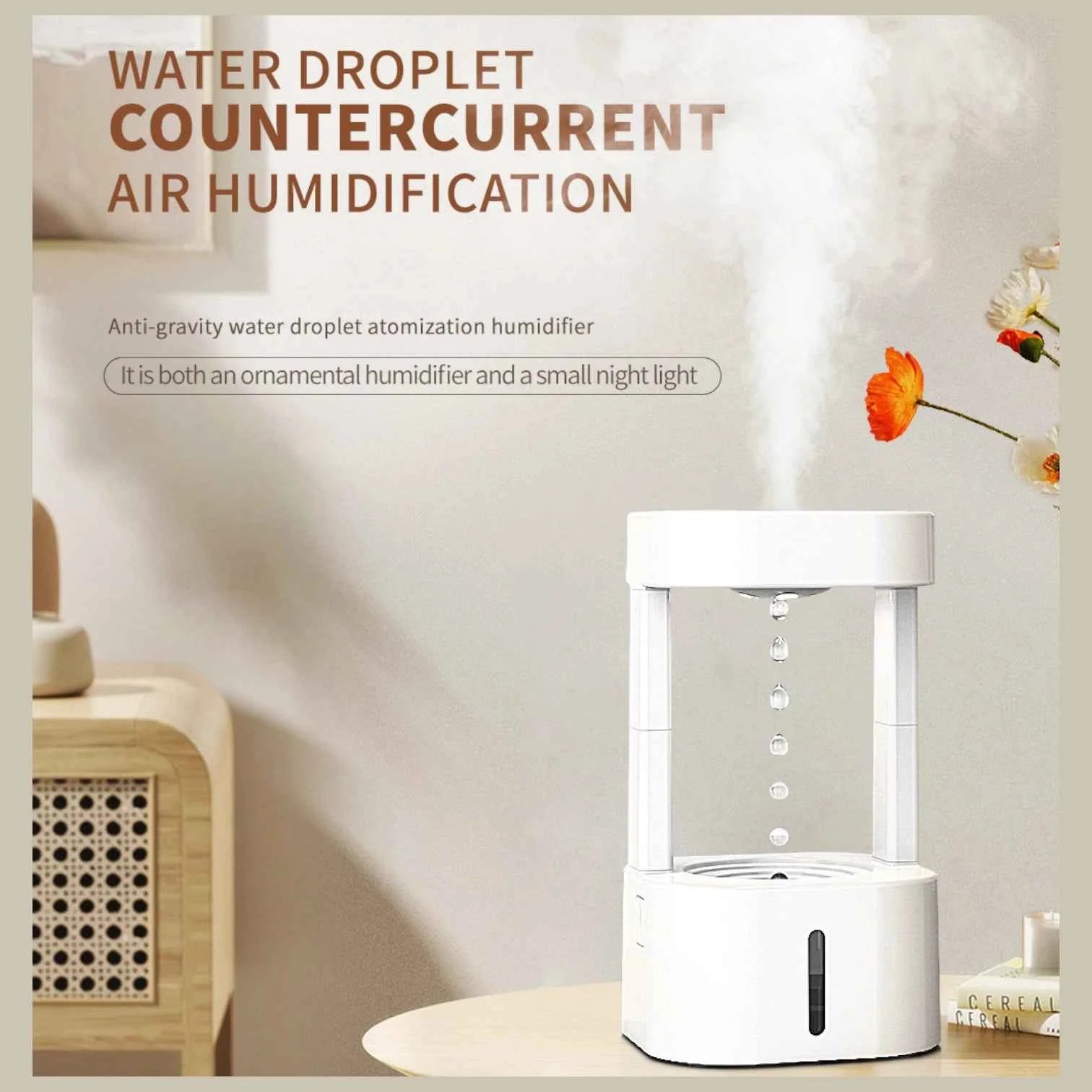 Anti-Gravity Humidifier | Water Drop Backflow Effect Colorful LED Remote Control