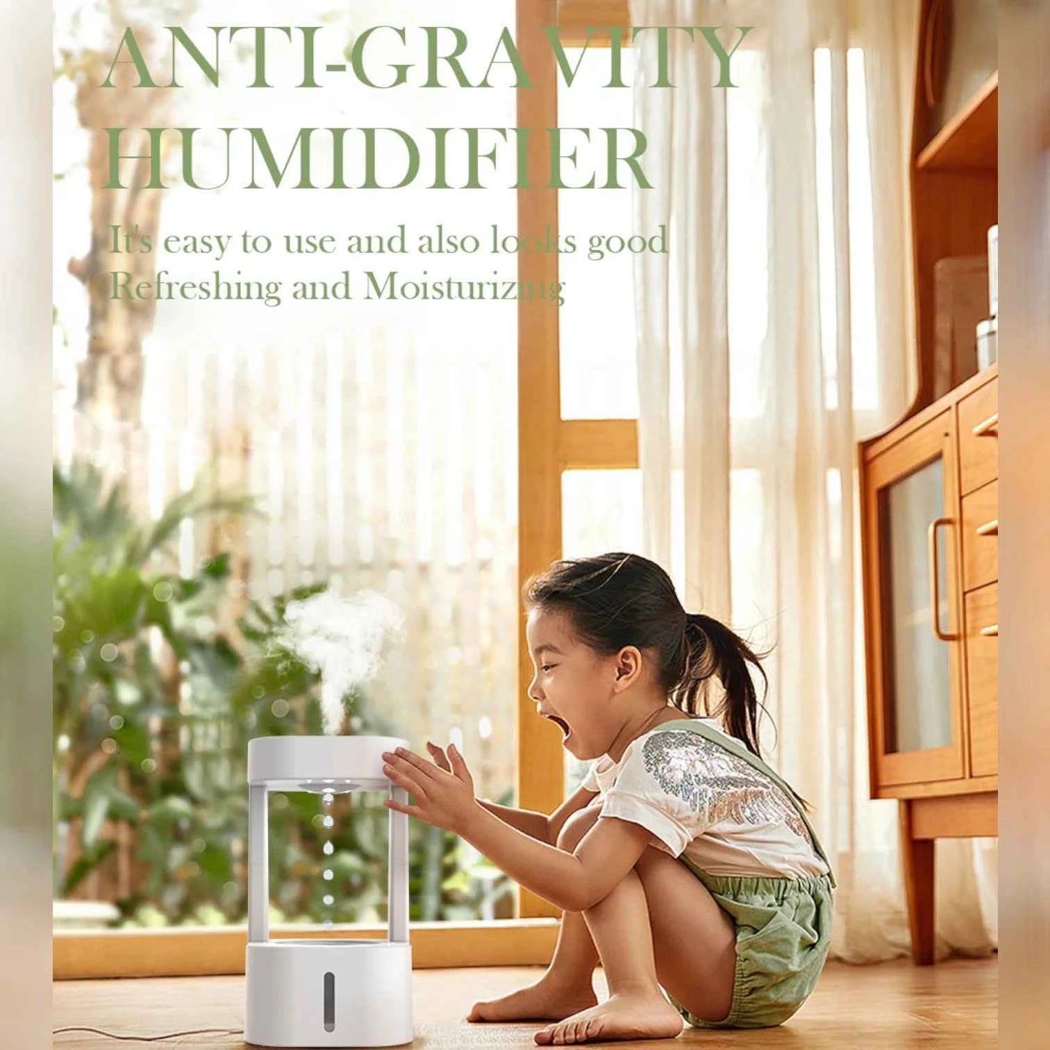 Anti-Gravity Humidifier | Water Drop Backflow Effect Colorful LED Remote Control