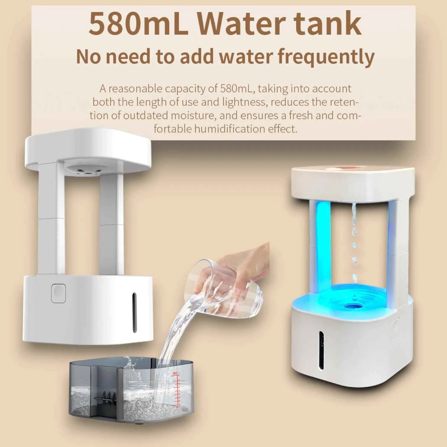 Anti-Gravity Humidifier | Water Drop Backflow Effect Colorful LED Remote Control
