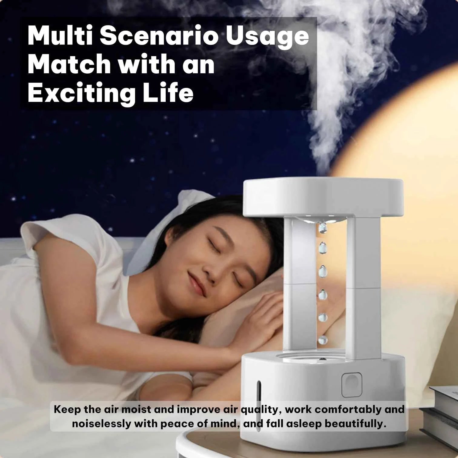 Anti-Gravity Humidifier | Water Drop Backflow Effect Colorful LED Remote Control