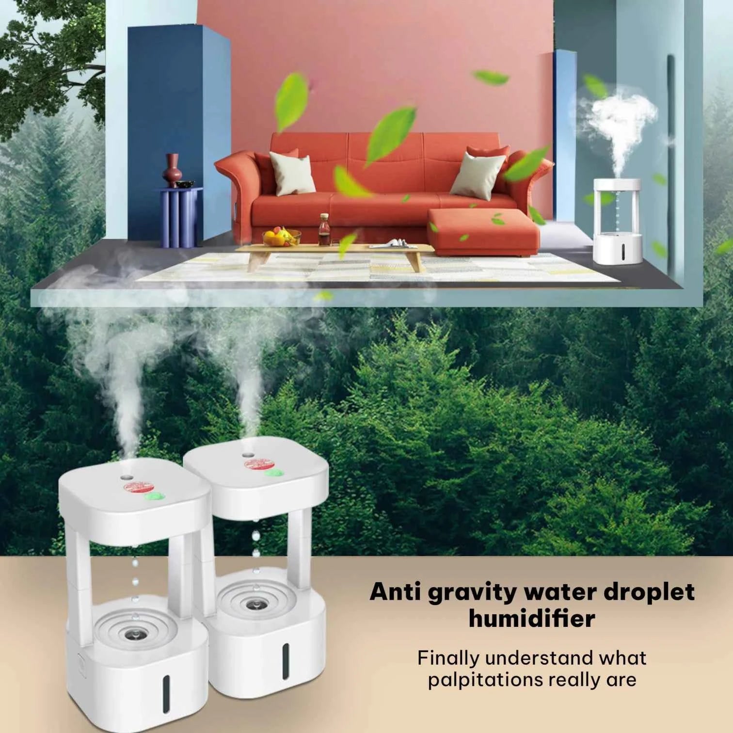 Anti-Gravity Humidifier | Water Drop Backflow Effect Colorful LED Remote Control