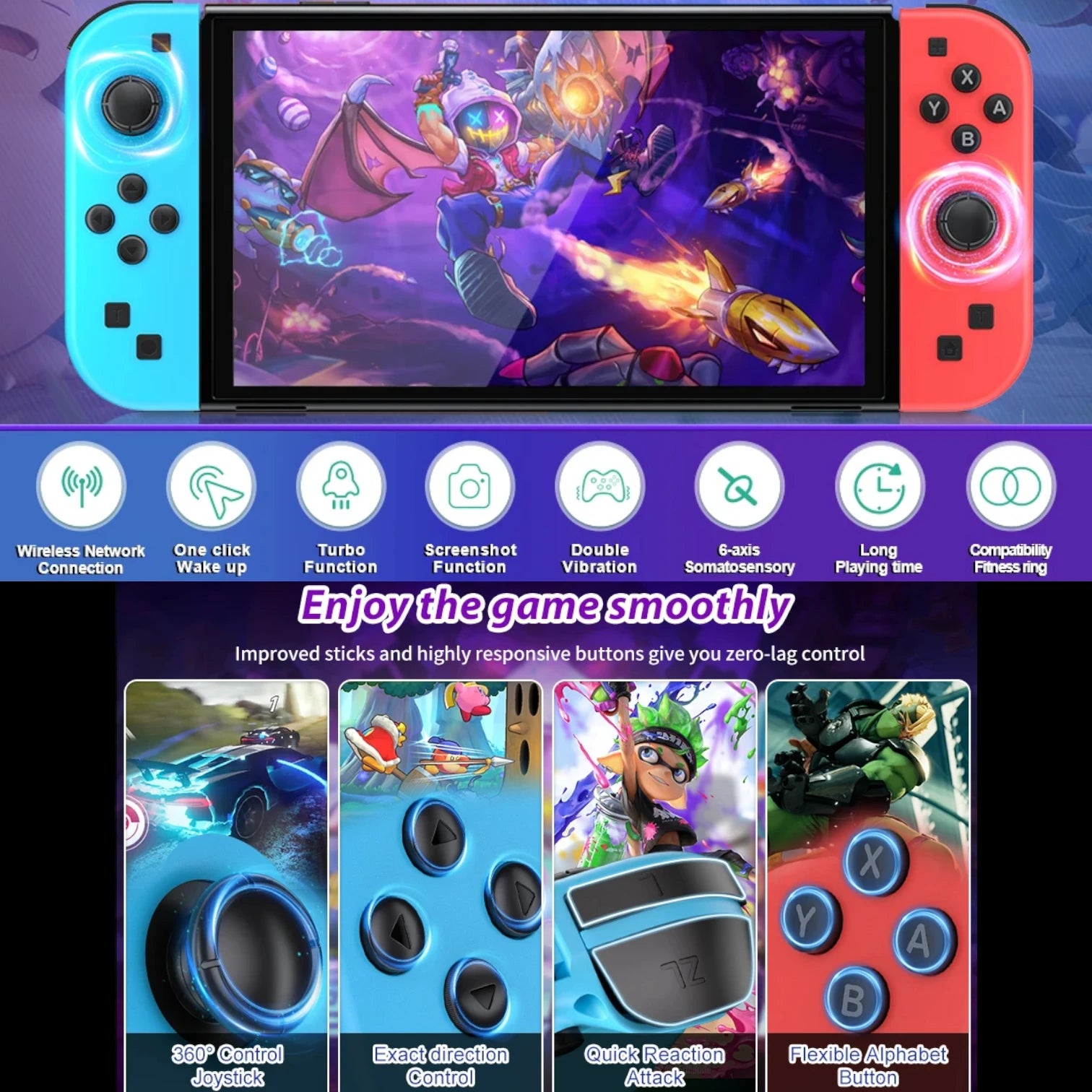 NS Joycons Controller Bluetooth Wireless Gamepad for Switch, Vibration, Turbo, Wake-Up, Gaming Handle & Joystick Control