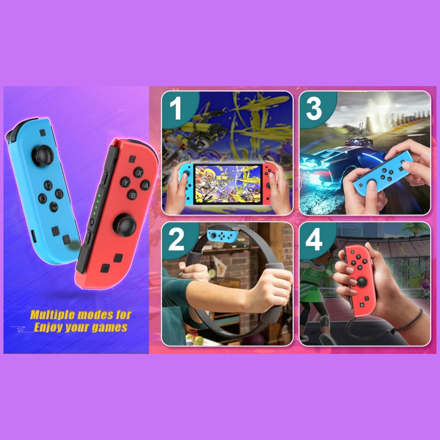 NS Joycons Controller Bluetooth Wireless Gamepad for Switch, Vibration, Turbo, Wake-Up, Gaming Handle & Joystick Control