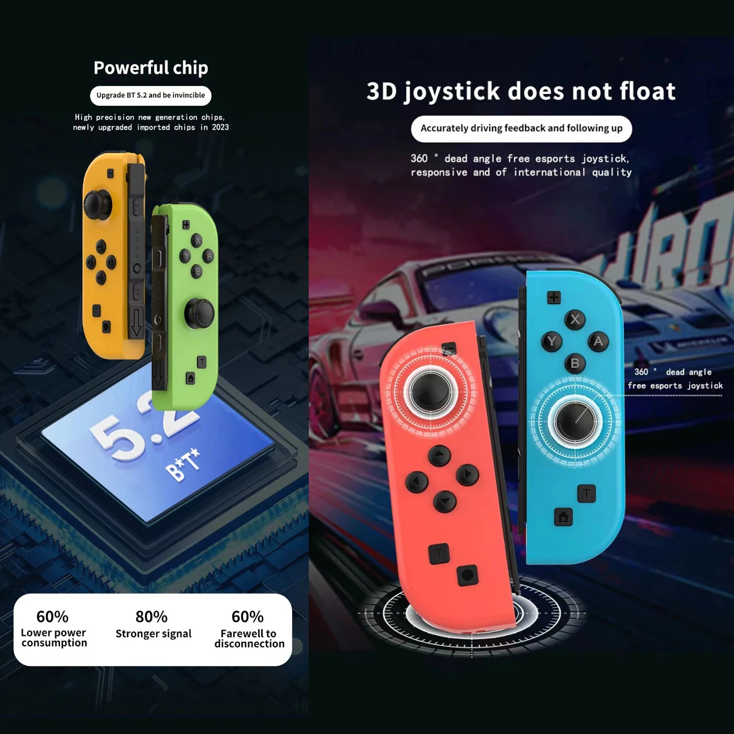 NS Joycons Controller Bluetooth Wireless Gamepad for Switch, Vibration, Turbo, Wake-Up, Gaming Handle & Joystick Control