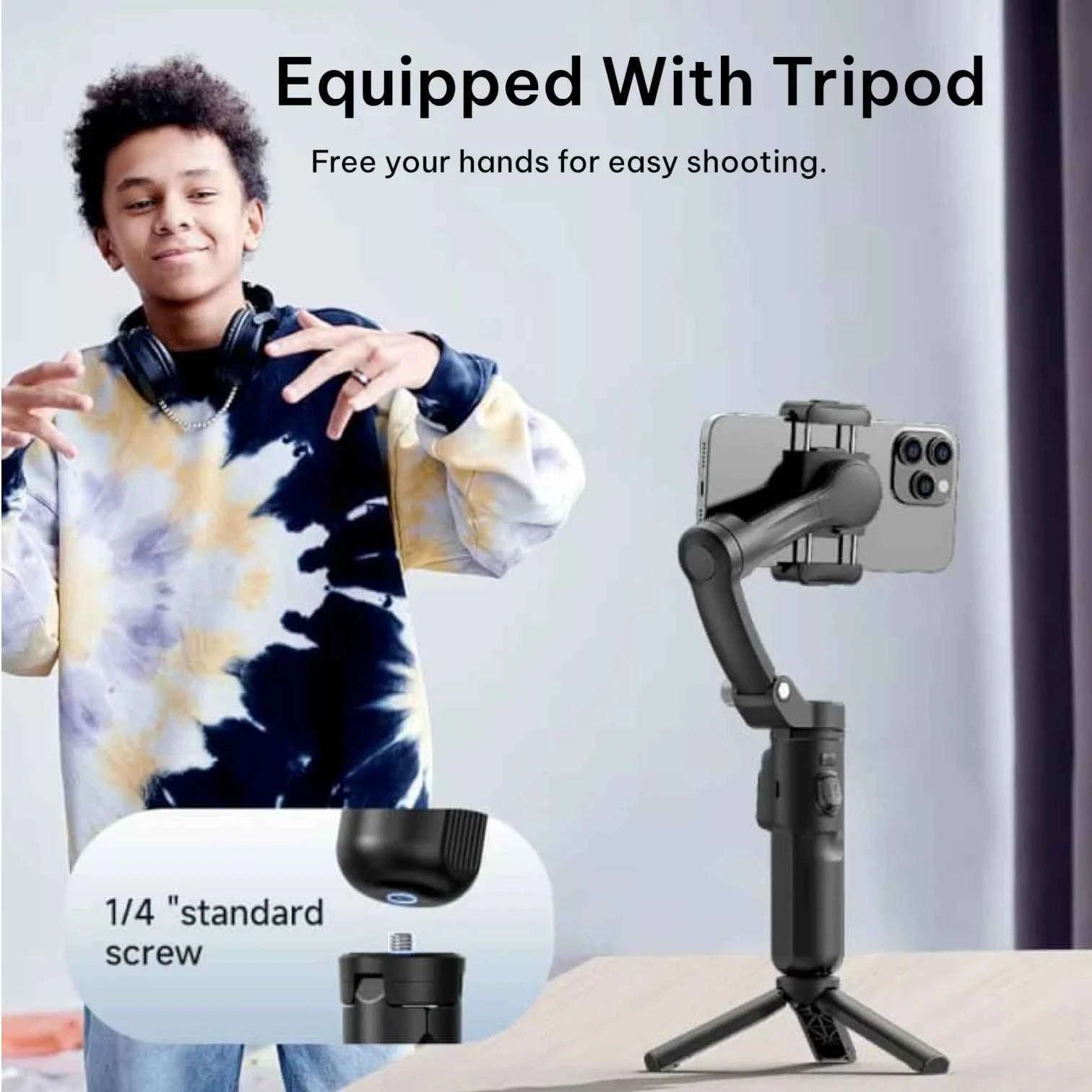 TOKQI M02 Handheld Gimbal Stabilizer with 3-Axis Anti-Shake, Remote & Tripod