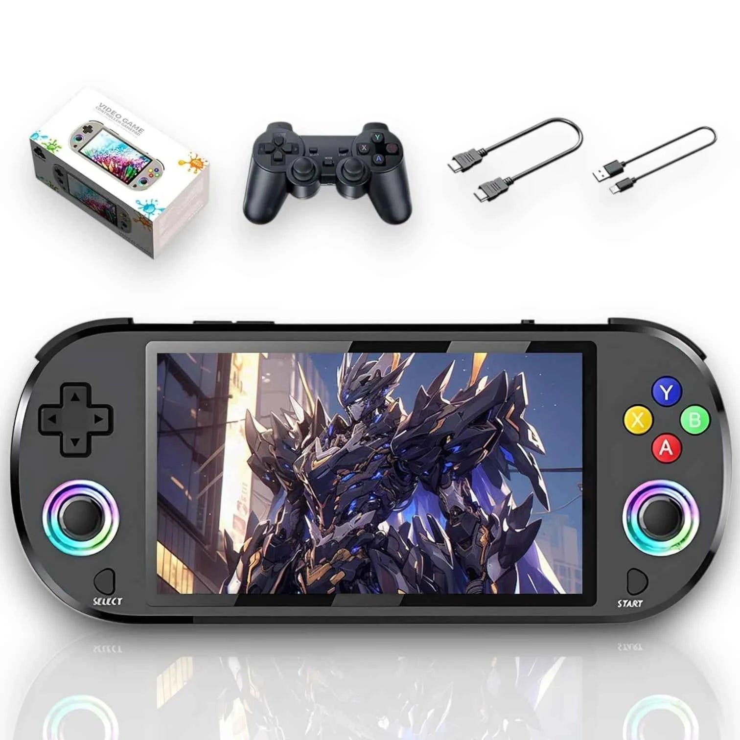 M22 Pro Retro Handheld Console Black, 5-inch 1080P IPS Display, EmuELEC, 30K Games, Dual Controller Output