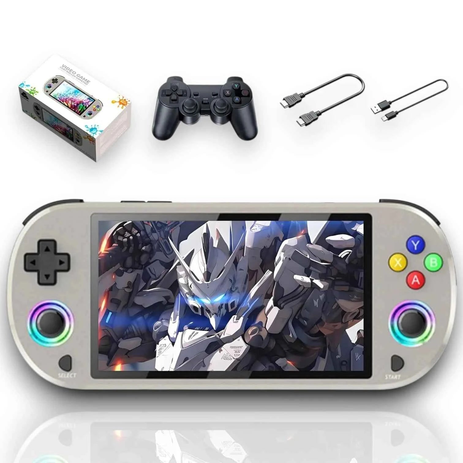 M22 Pro Retro Handheld Console Grey, 5-inch 1080P IPS Display, EmuELEC, 30K Games, Dual Controller Output