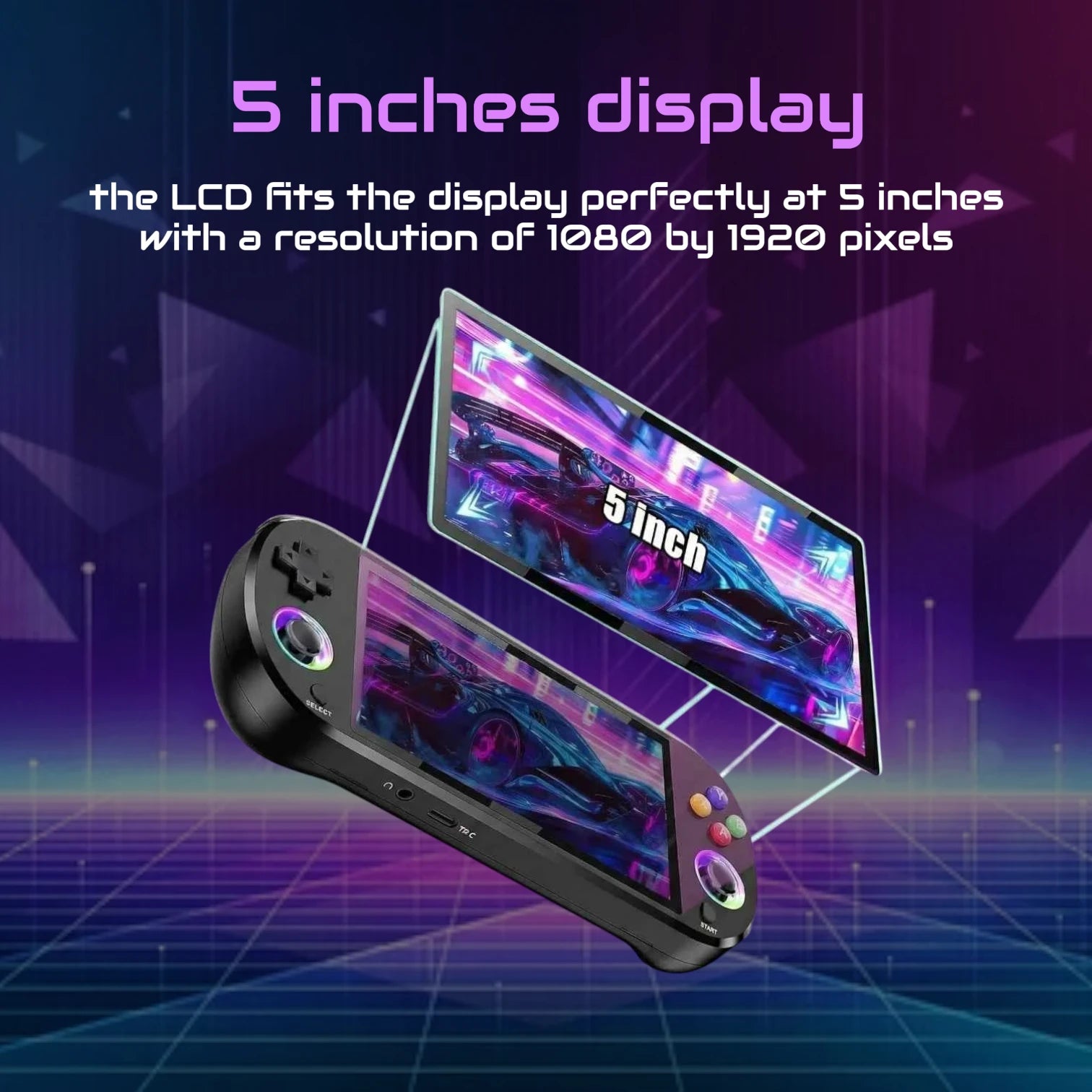 M22 Pro Retro Handheld Console Black, 5-inch 1080P IPS Display, EmuELEC, 30K Games, Dual Controller Output