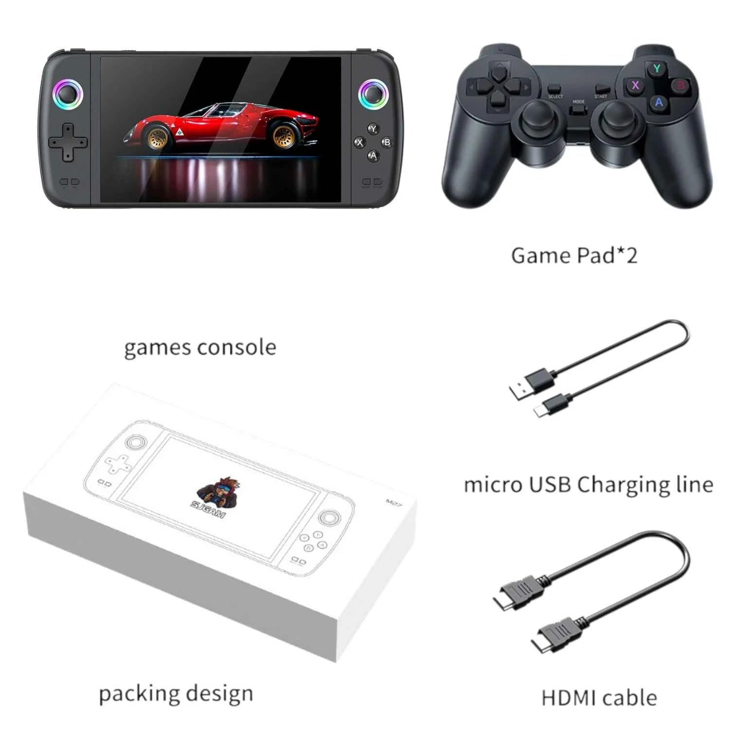 M27 Handheld Console | 7 Inch IPS 128GB 20000+ Games Wireless Support
#Color=Black,Nero