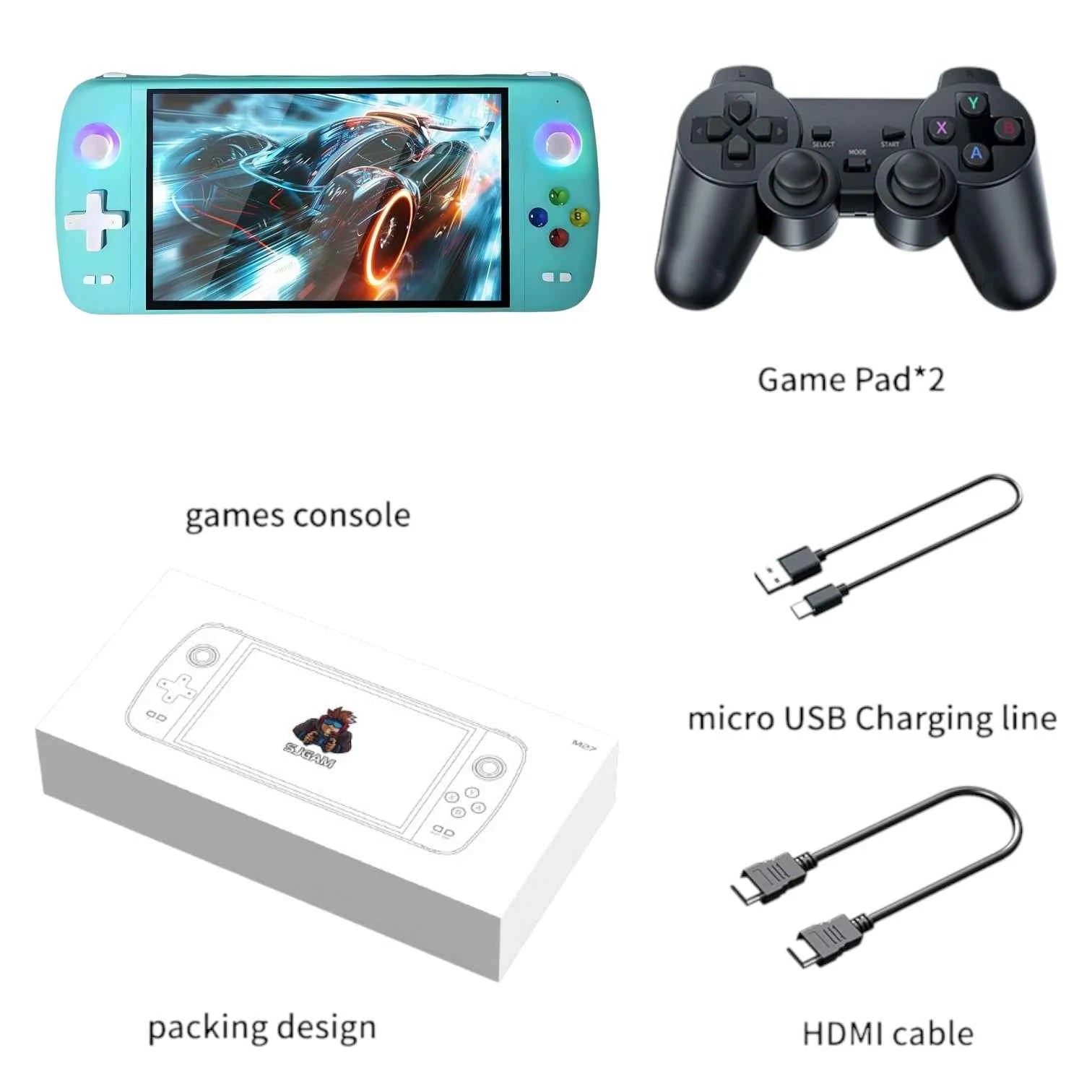 M27 Handheld Console | 7 Inch IPS 128GB 20000+ Games Wireless Support
#Color=Green,Verde