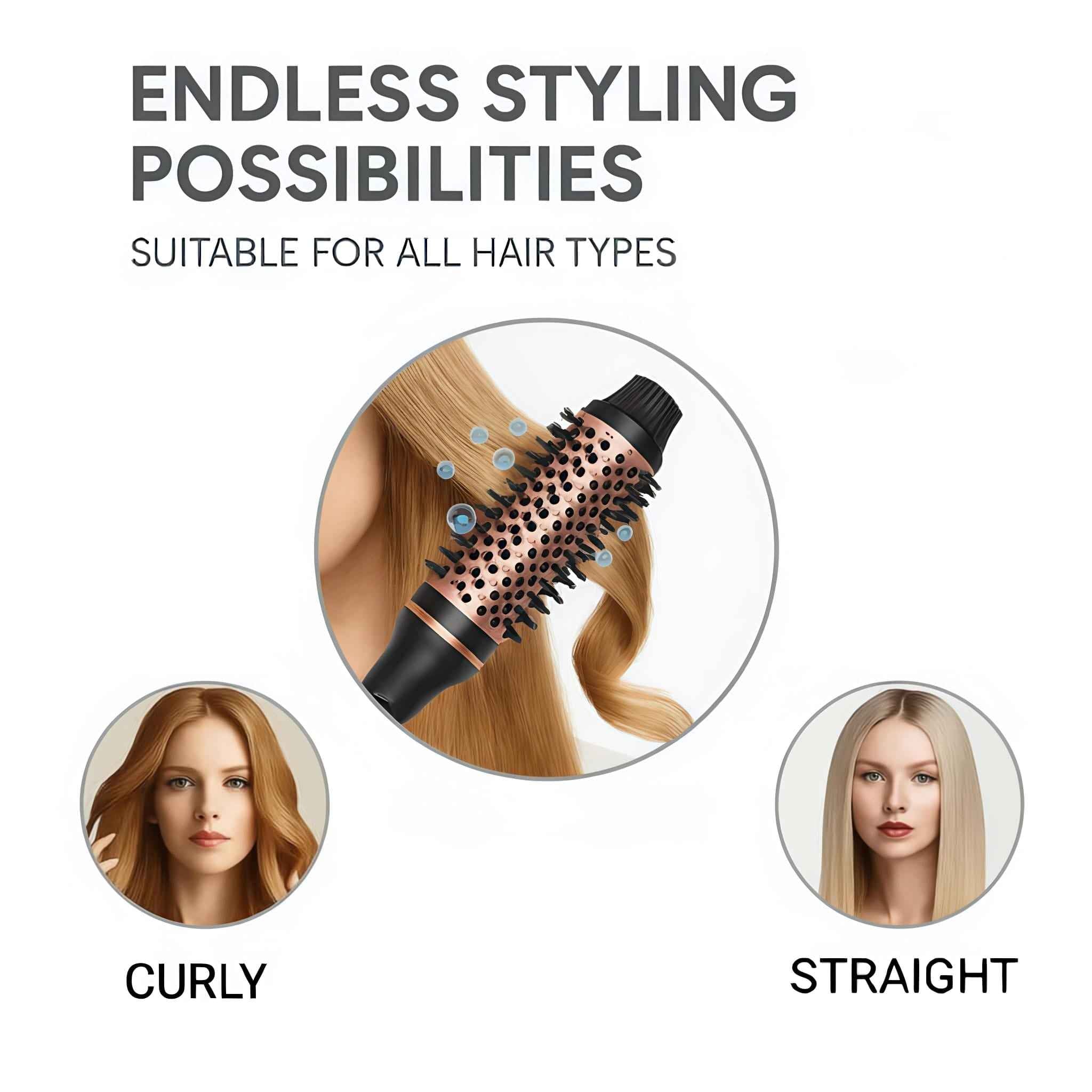 Professional Thermal Hair Brush 3 in 1: Curls, Straightens and Volumizes with Negative Ion Technology
