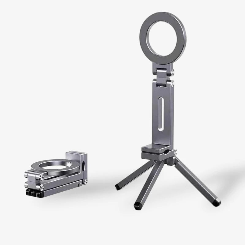 Magnetic Tripod Stand 360° Rotating Foldable Pocket Mount Compatible with iPhone and MagSafe Phones
#Color=Gray,Grigio