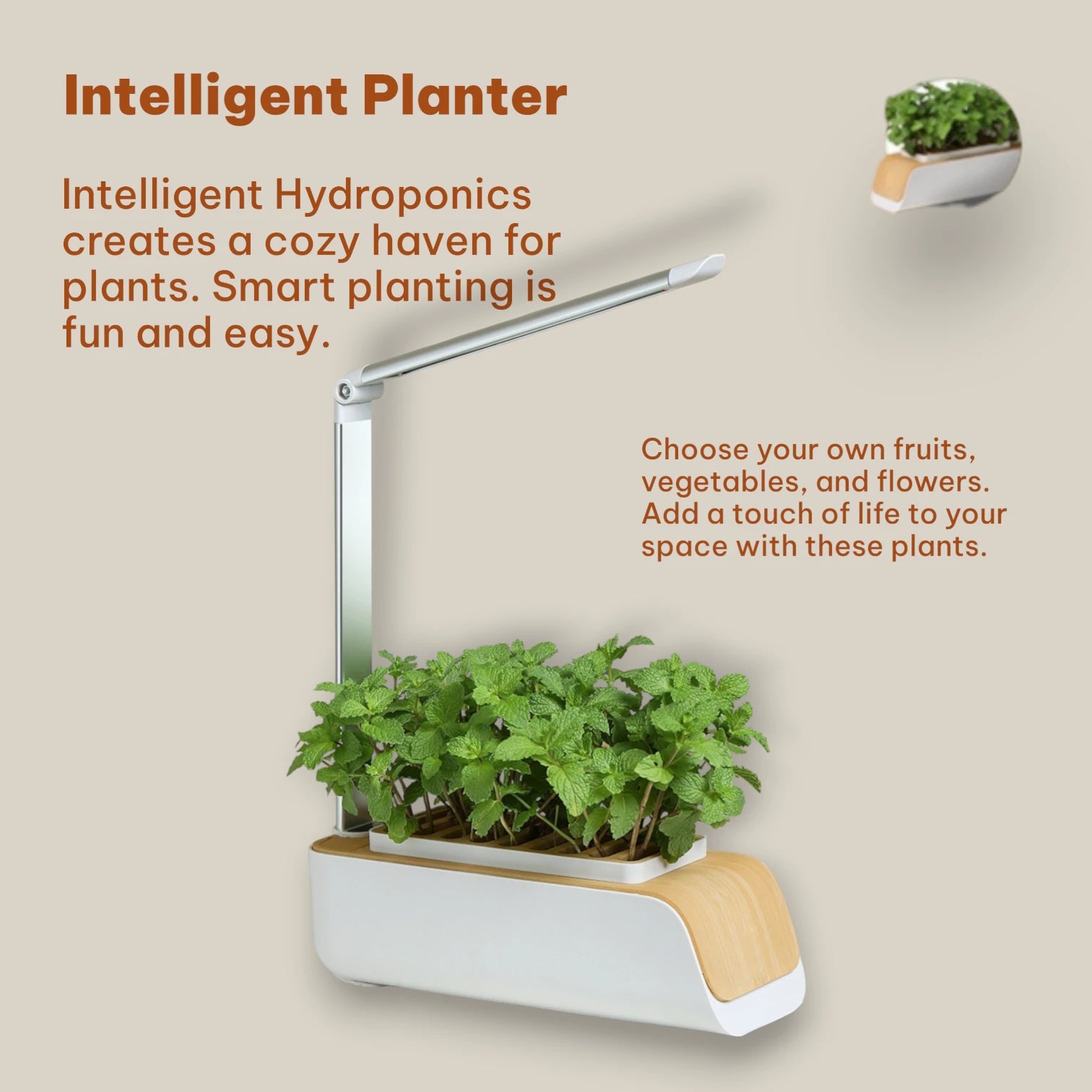 Smart Hydroponic Garden Full Spectrum LED Grow Light Adjustable Height Indoor Planter