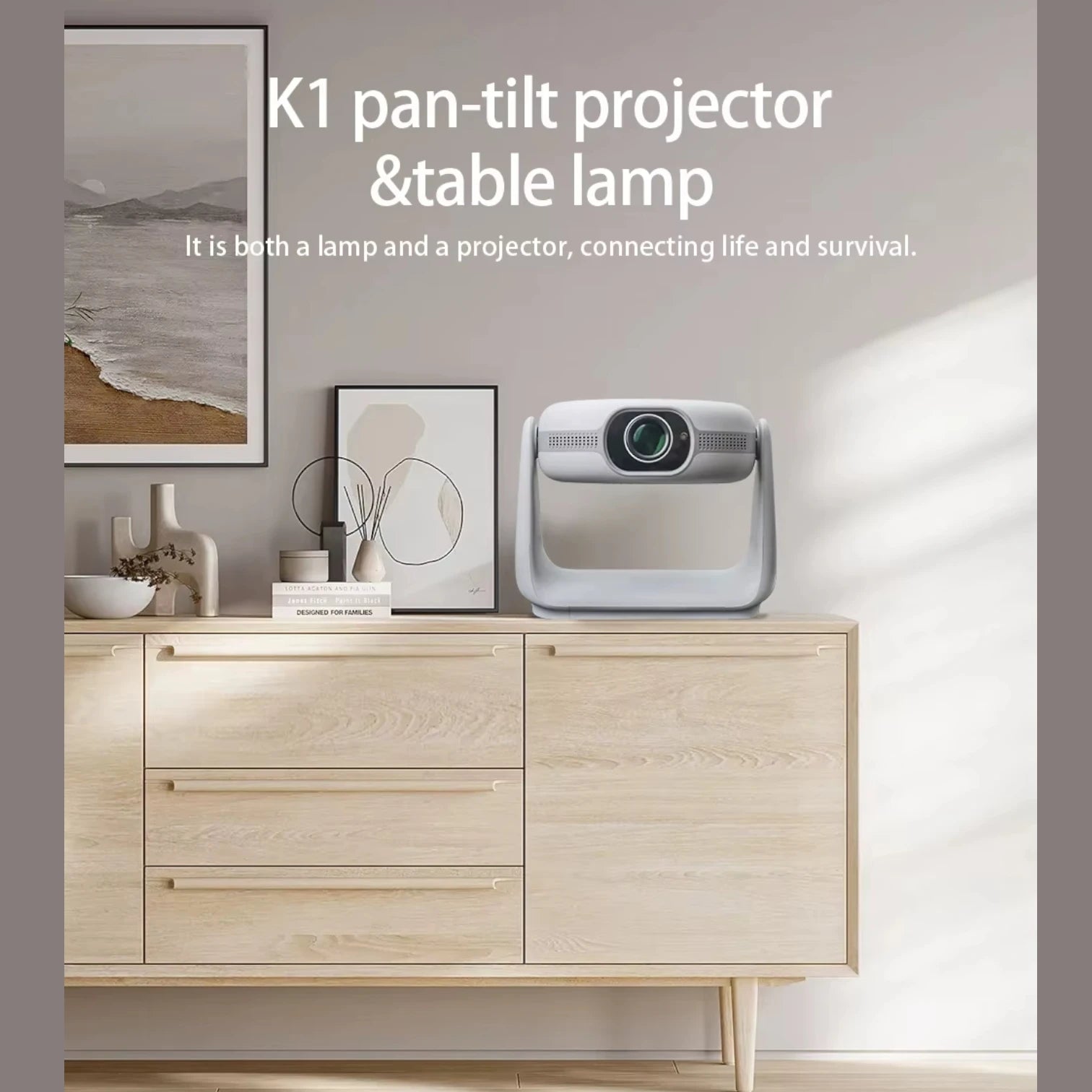 Rotating Projector Mini Smart Android 11 Home Cinema, 230 ANSI Lumens, 1080P Portable 4K Rechargeable Projector