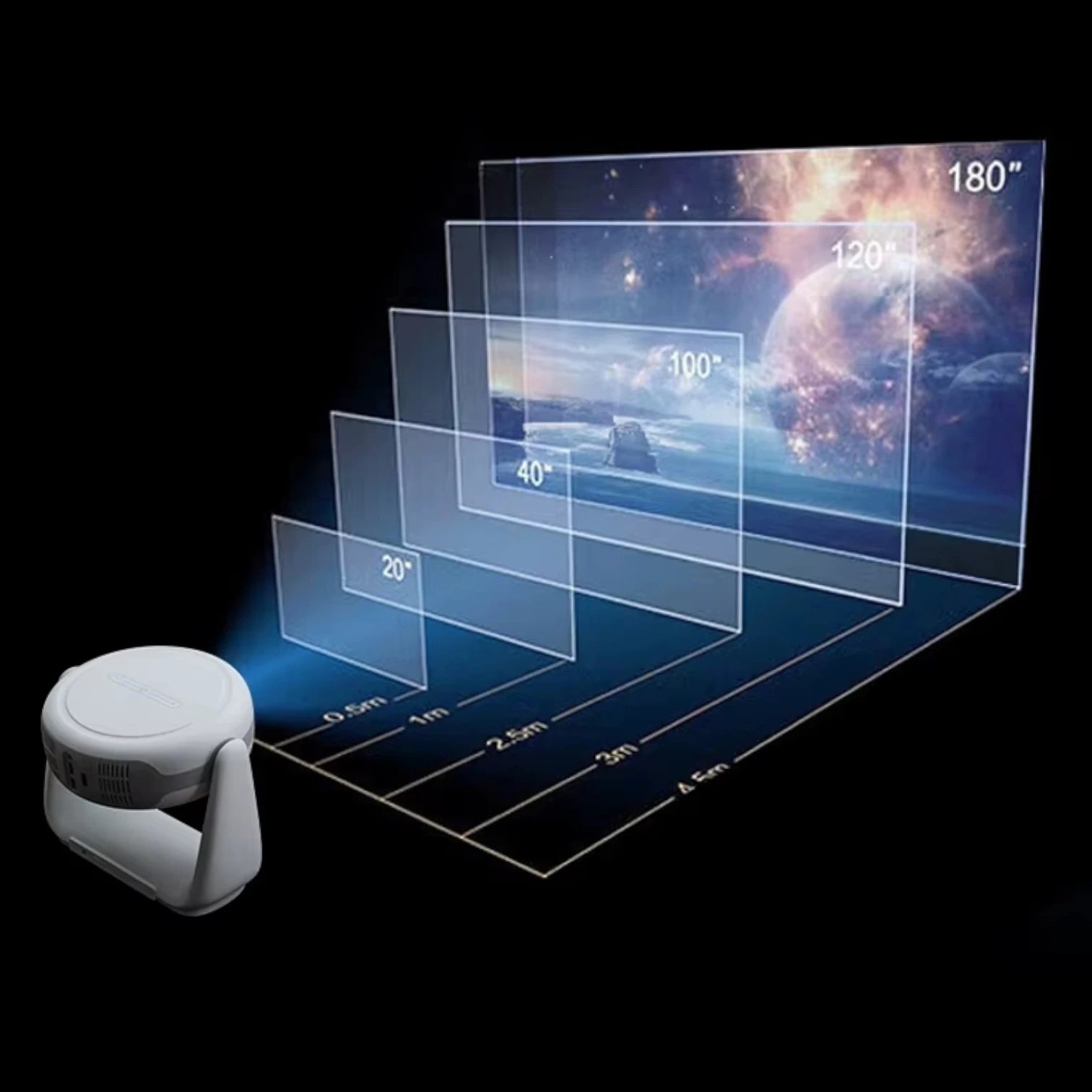 Rotating Projector Mini Smart Android 11 Home Cinema, 230 ANSI Lumens, 1080P Portable 4K Rechargeable Projector