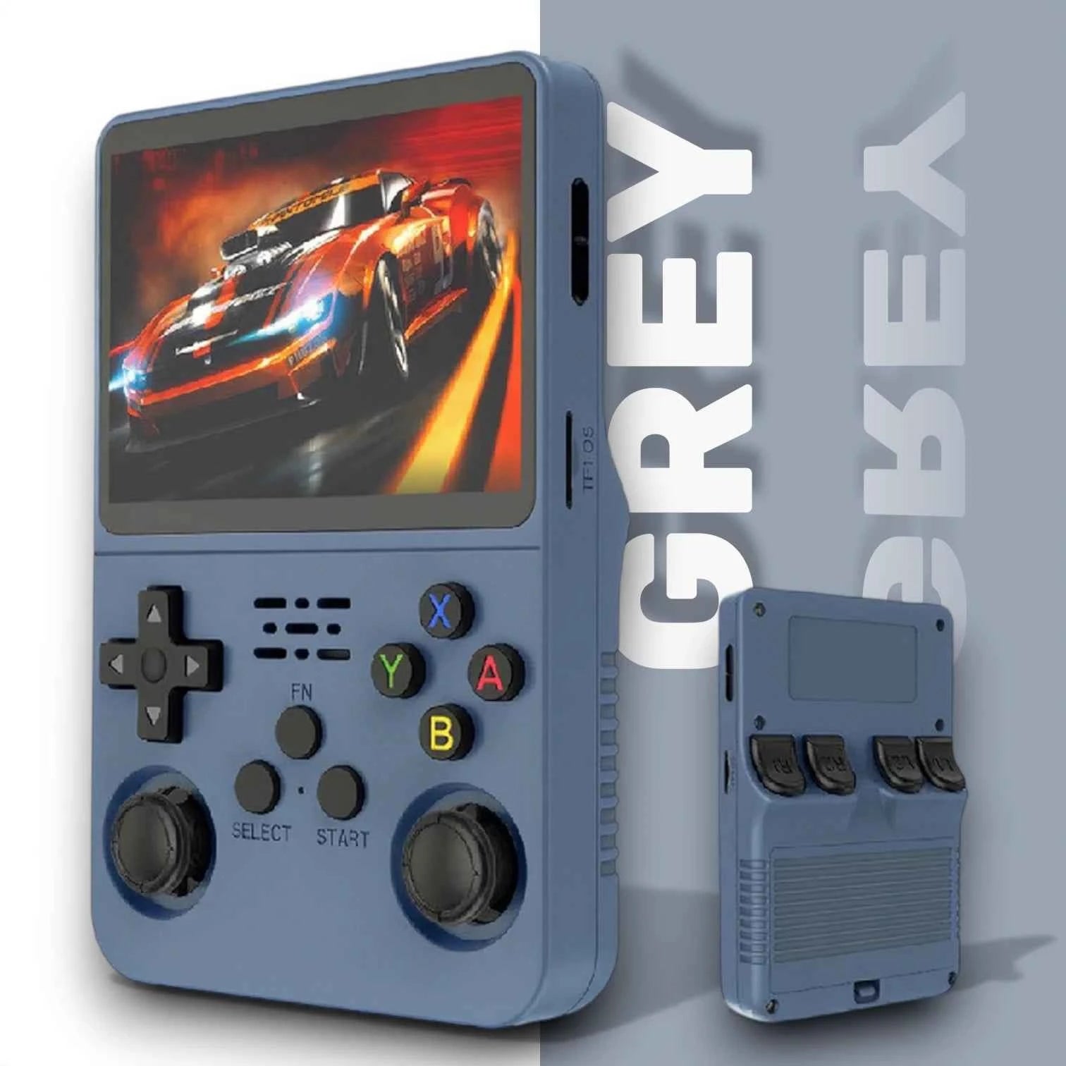 R36S Retro Handheld Console with 3.5 inch IPS Display, Open Source Linux System and Portable Classic Game Support
#Color=Grey,Grigio