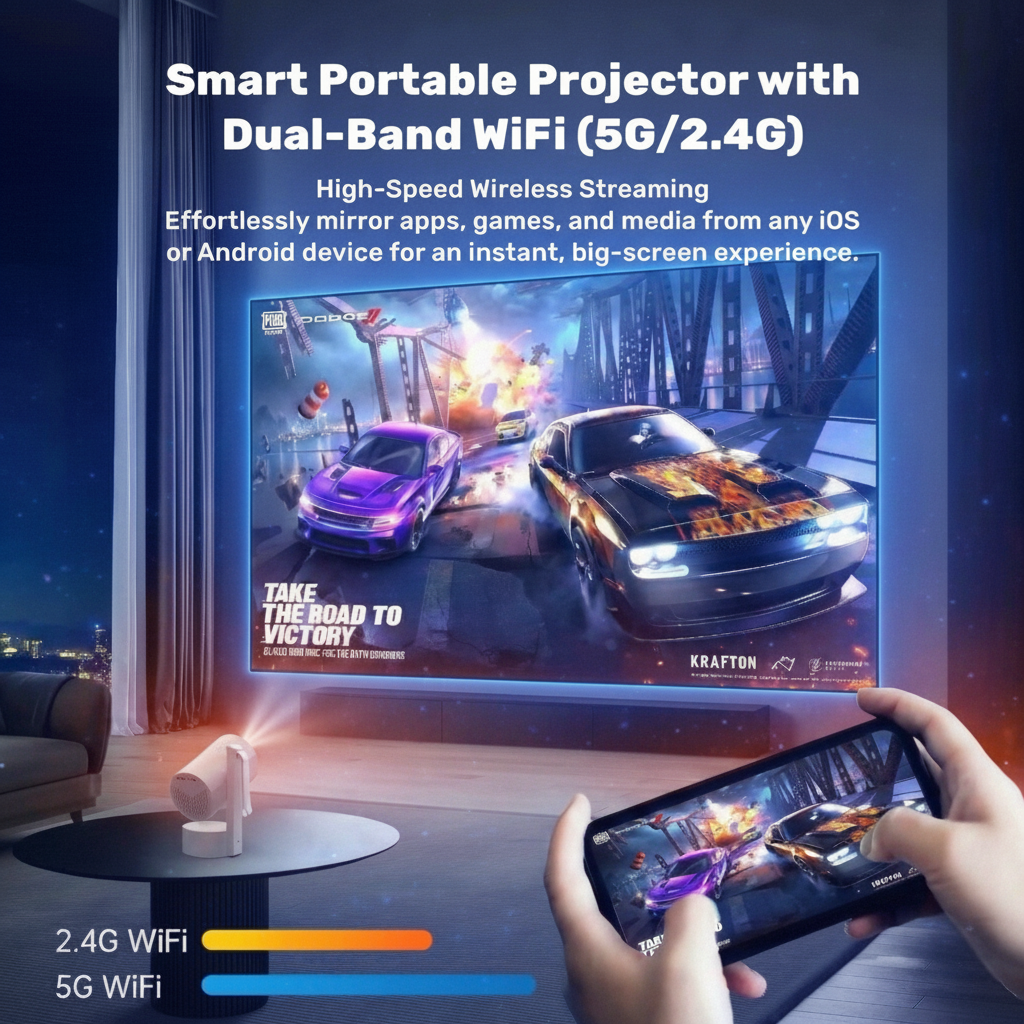 Smart Portable Projector con illuminazione neon gaming-cinema