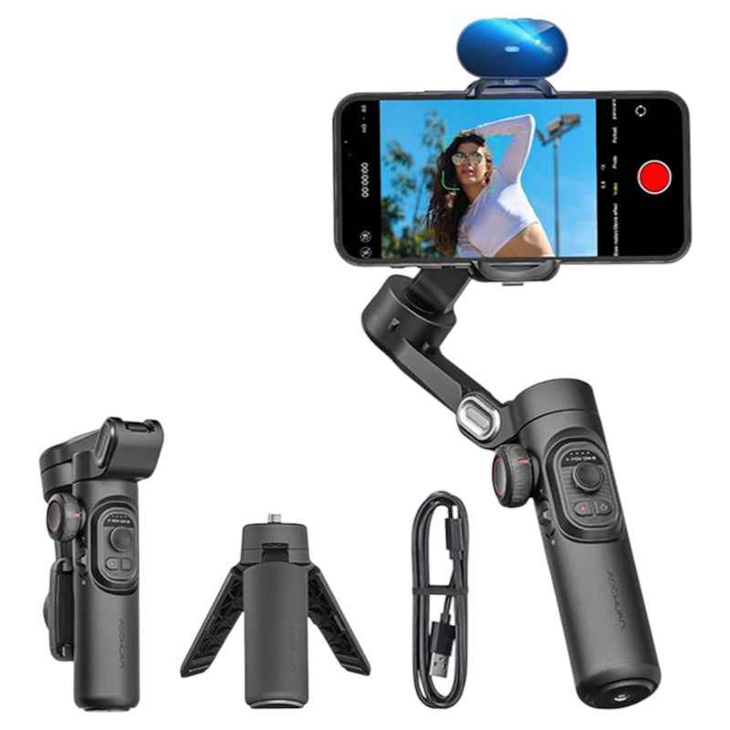 Smartphone Gimbal Stabilizer AOCHUAN 3-Axis Handheld Mount with Fill Light, Face Tracking, and Vlogging Mode for iPhone and Android (Smart XE) #Color=With AI,Con AI