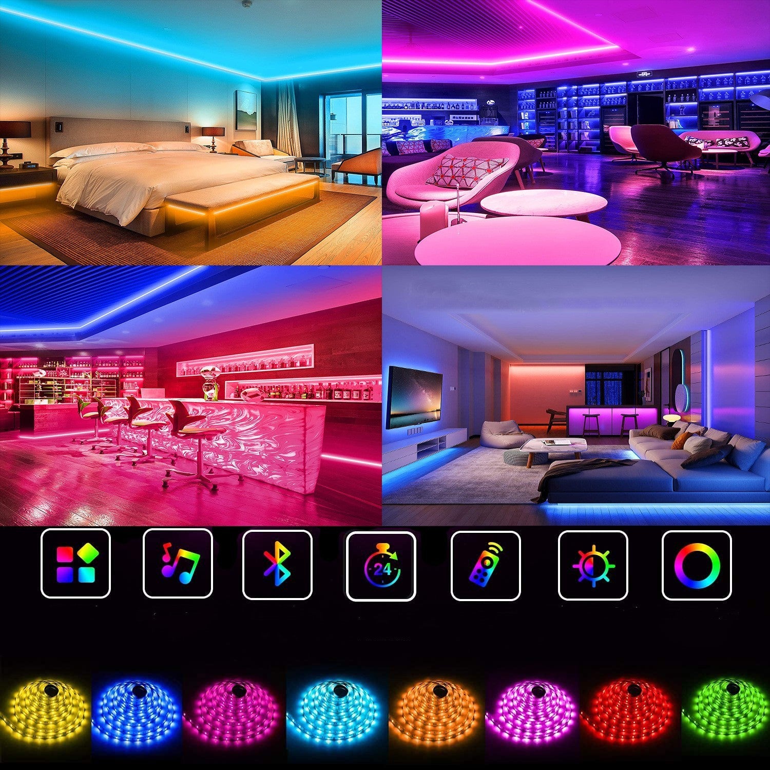 LED Light Strips Music Reactive Belt Set with 7-Color Intelligent Ambient Lighting
