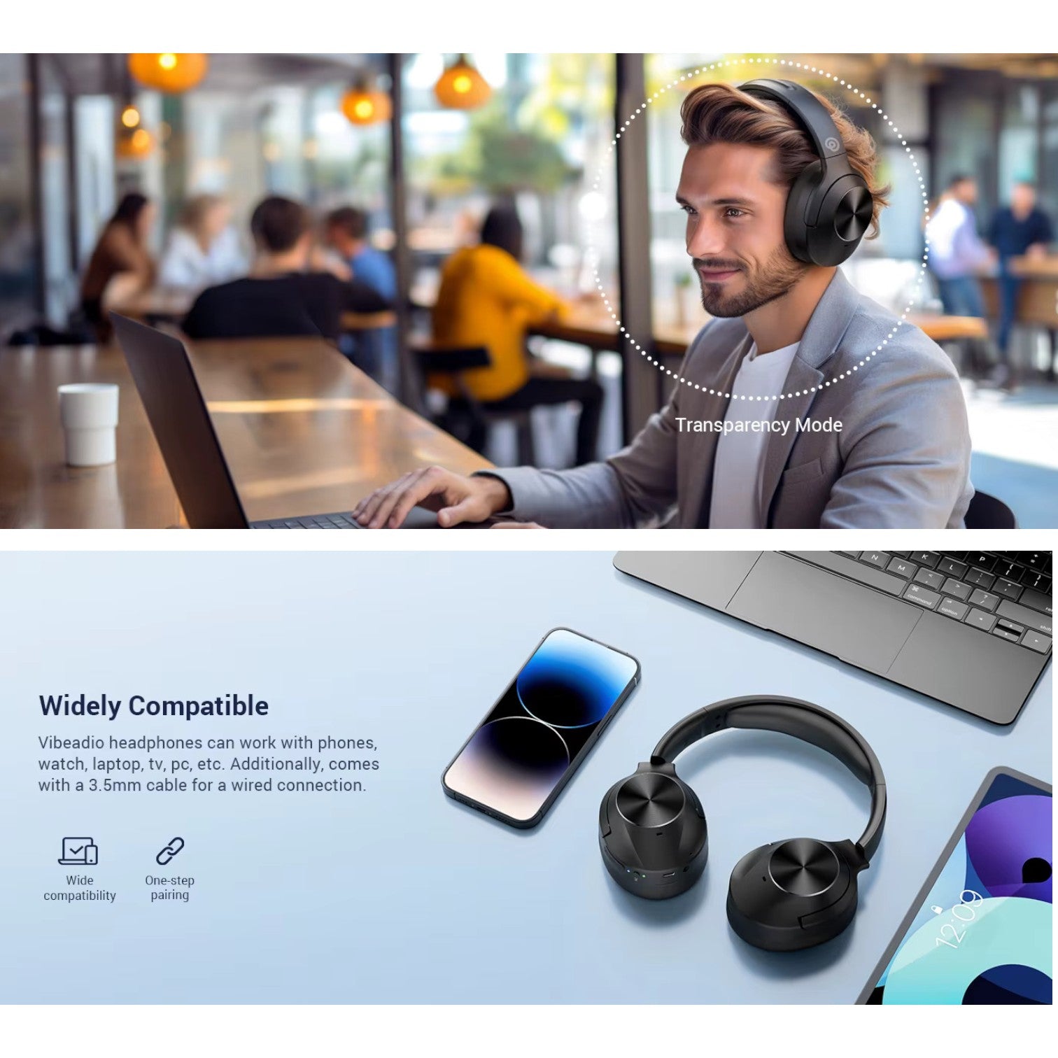 COWIN E11 Headphones Wireless and Wired with Active Noise Control, Bluetooth 5.2 Connectivity, and Hi-Fi Sound