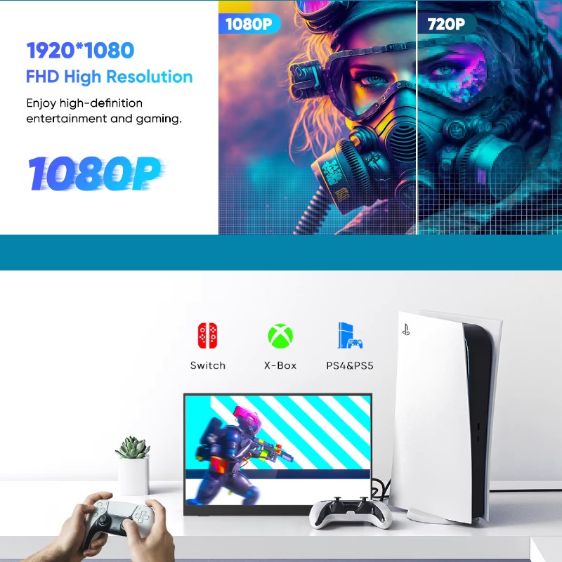 SIBOLAN Portable touchscreen monitor 15.6 inch FHD IPS display with USB dual extender and integrated kickstand for laptop and PC