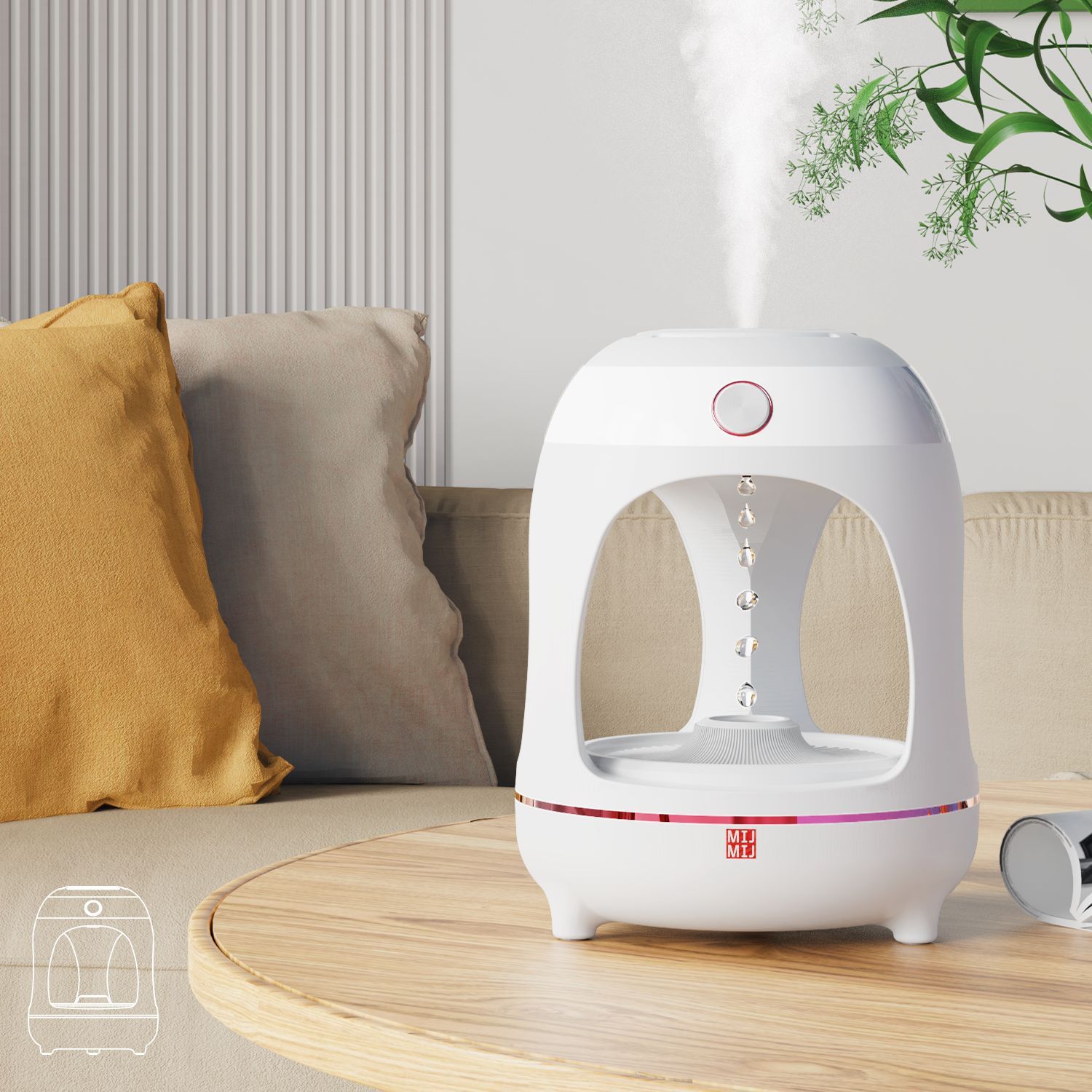 Levitating Humidifier Anti-Gravity Water Drops Fountain with LED Light & Air Purifier Effect