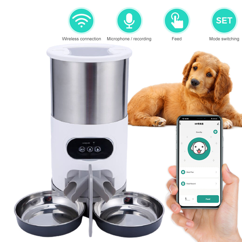 Smart Pet Feeder Automatic Food Dispenser for Cats and Dogs with App Control, Voice Recording, Timing Function, and Stainless Steel Bowl