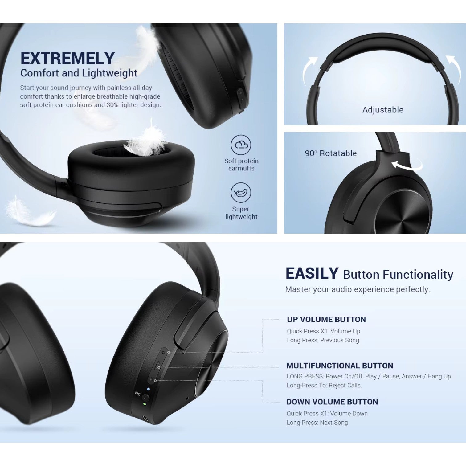 COWIN E11 Headphones Wireless and Wired with Active Noise Control, Bluetooth 5.2 Connectivity, and Hi-Fi Sound