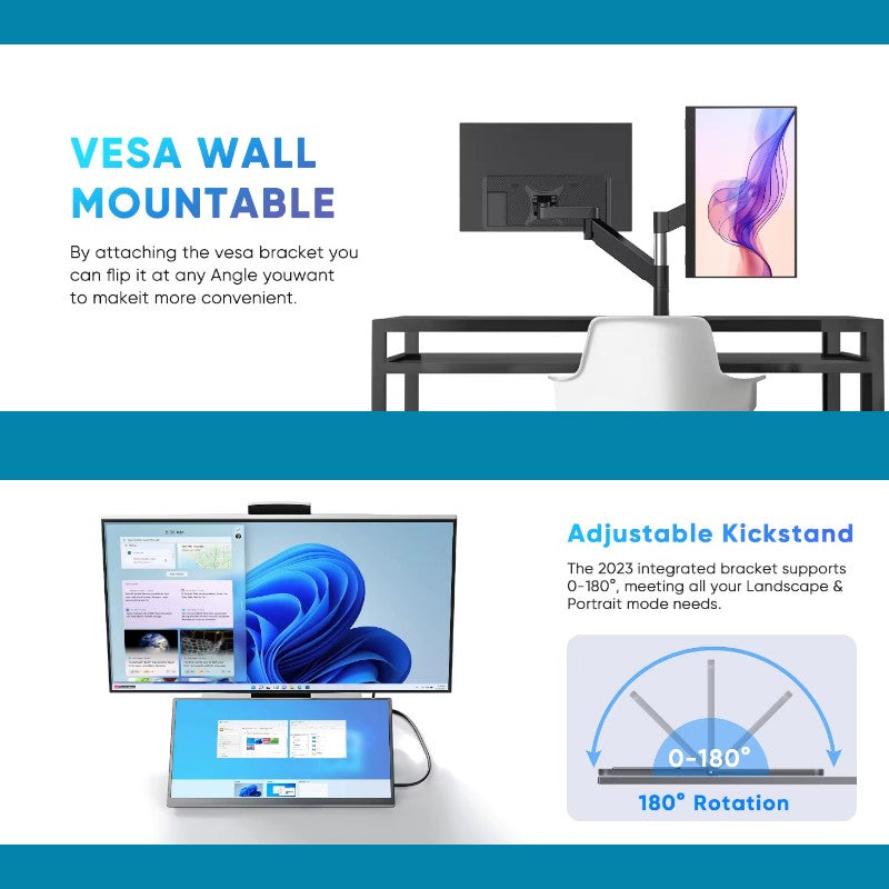 SIBOLAN Portable touchscreen monitor 15.6 inch FHD IPS display with USB dual extender and integrated kickstand for laptop and PC