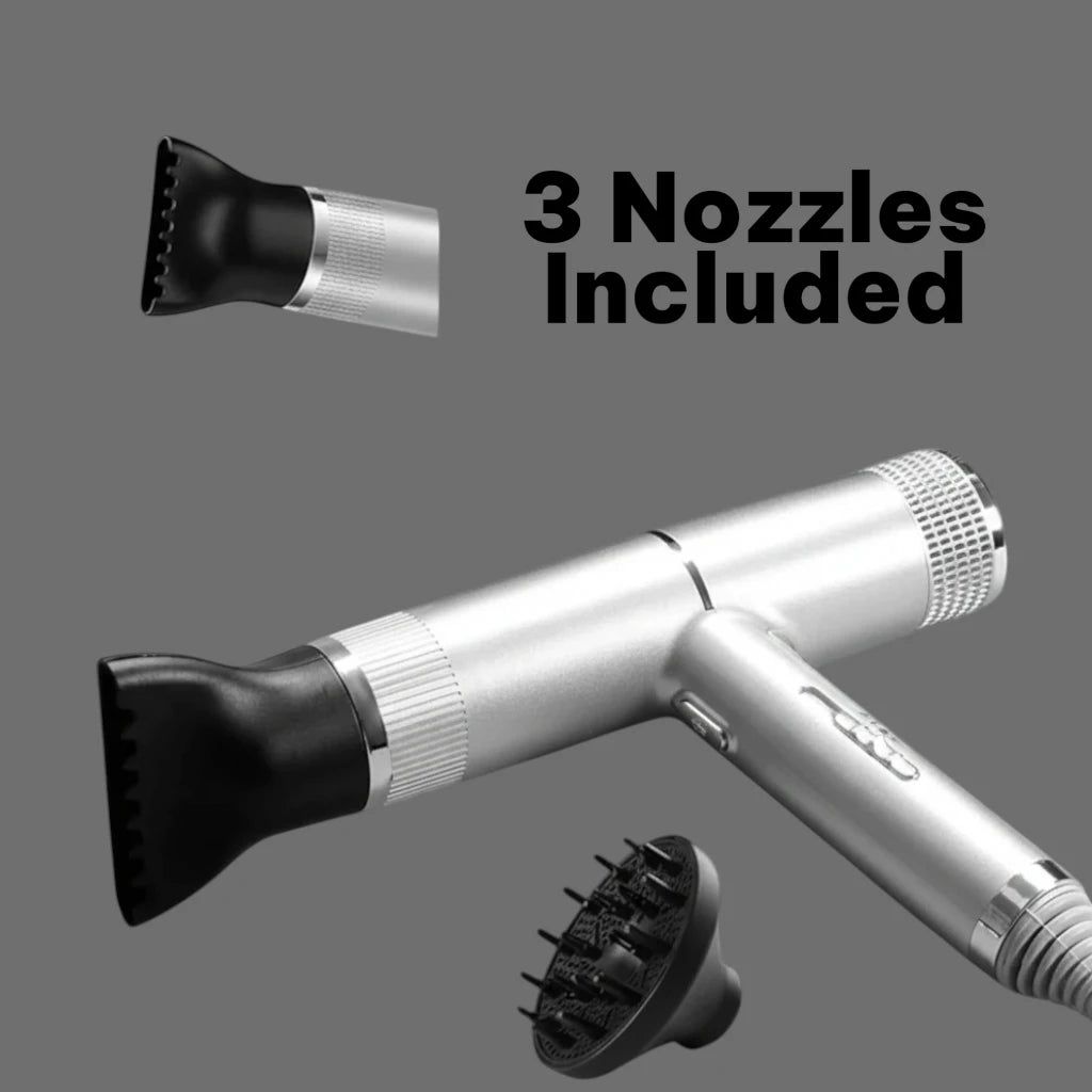 3 nozzles included, hair dryer