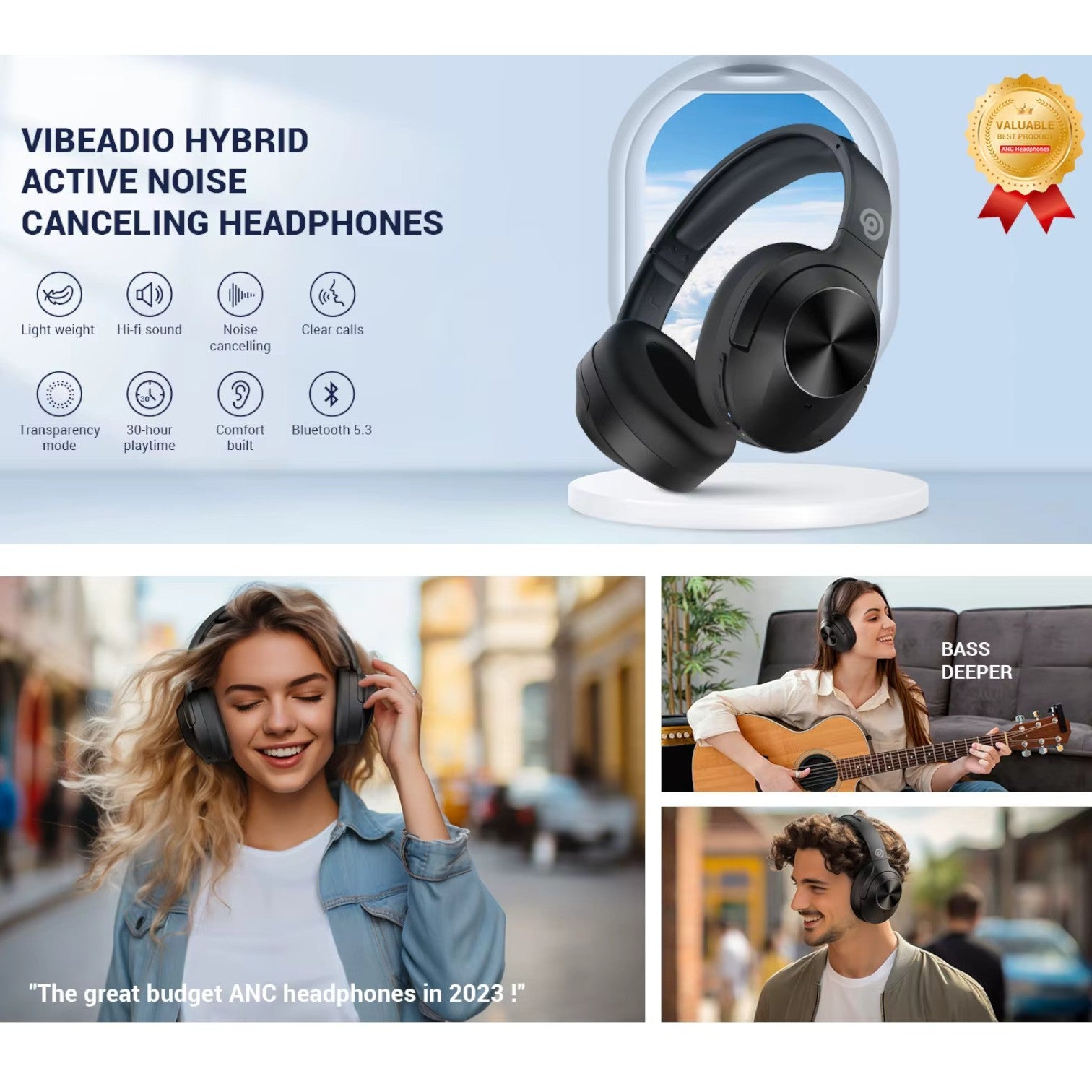 COWIN E11 Headphones Wireless and Wired with Active Noise Control, Bluetooth 5.2 Connectivity, and Hi-Fi Sound