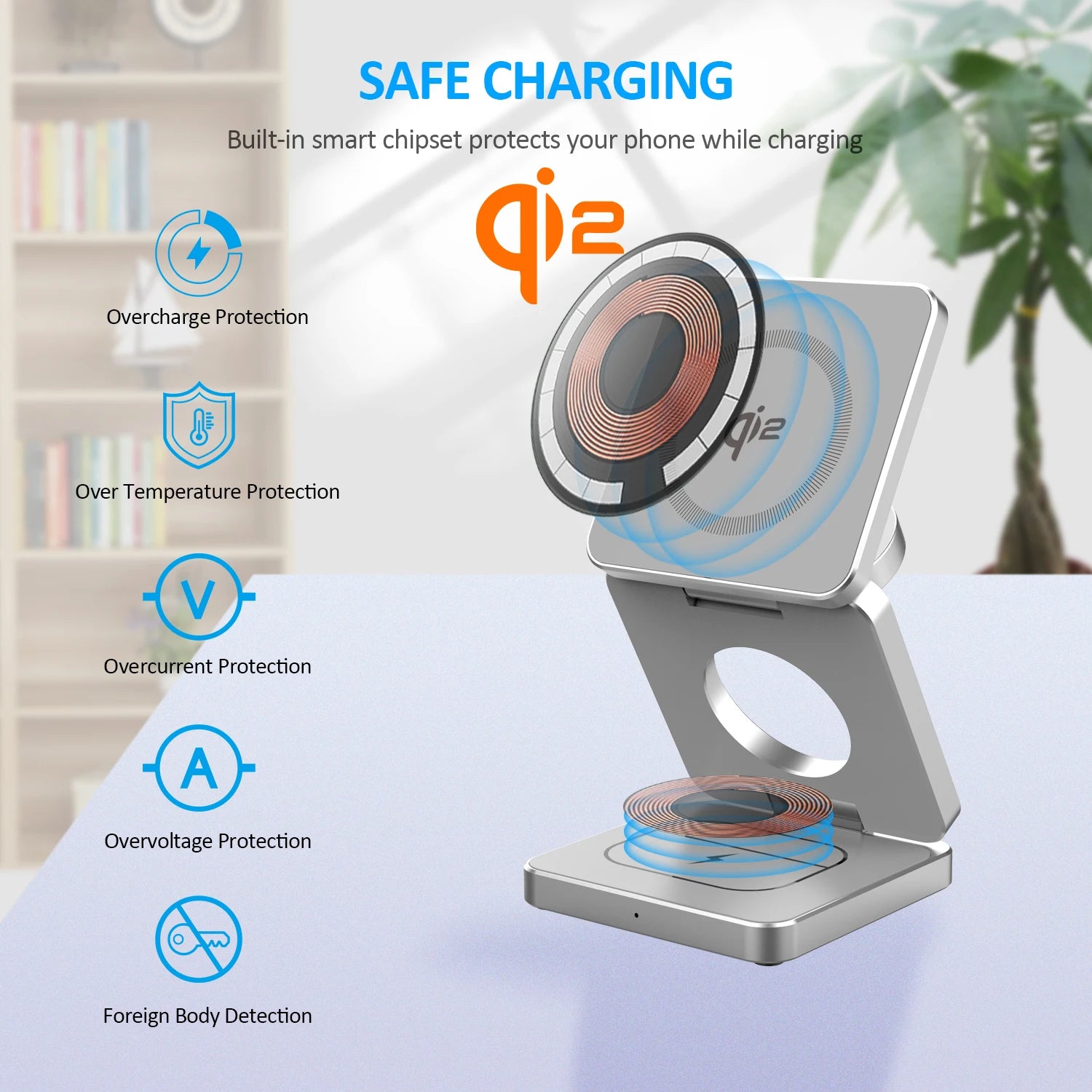 Magnetic Charger Station – Qi2 3-in-1 15W Fast Wireless Charging Dock for iPhone 16/15/14/13, Apple Watch & AirPods, Foldable Design