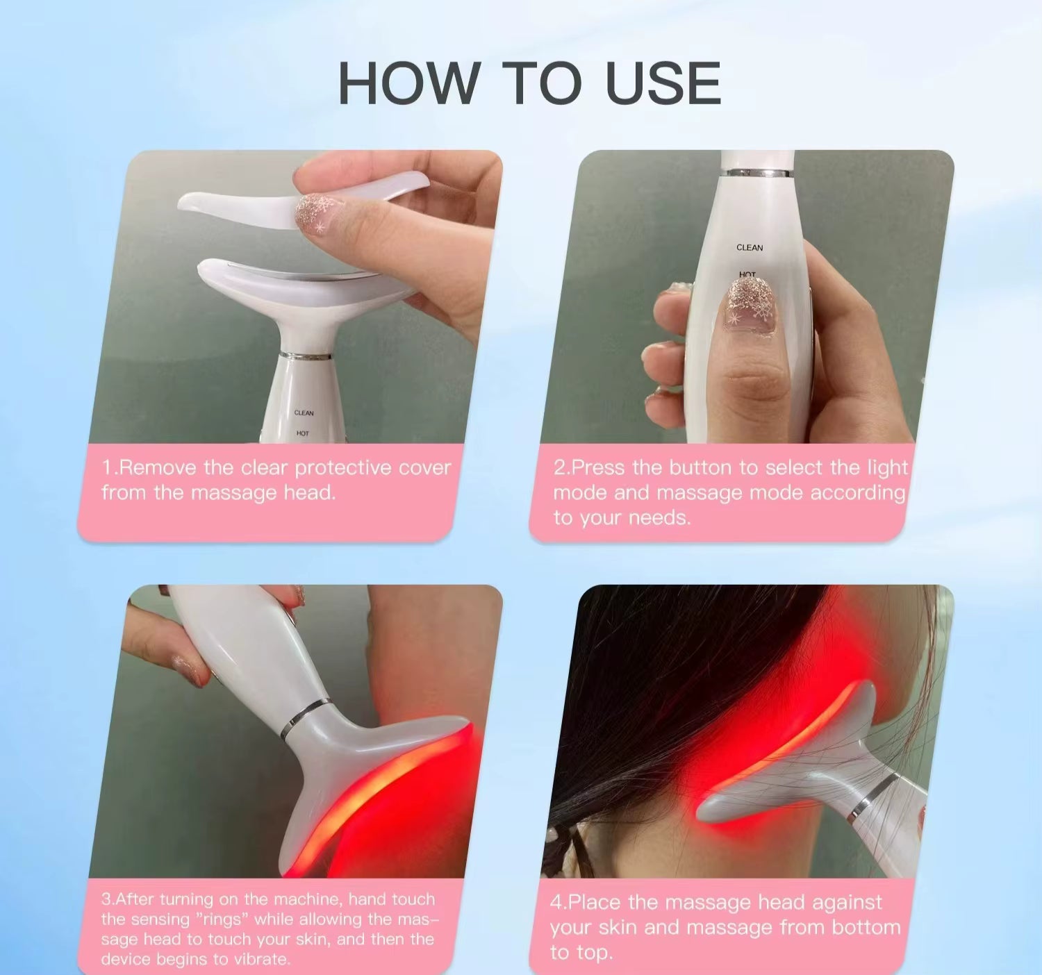 3-in-1 LED Light Therapy Neck & Face Massager - Skin Rejuvenation, Firming & Lifting