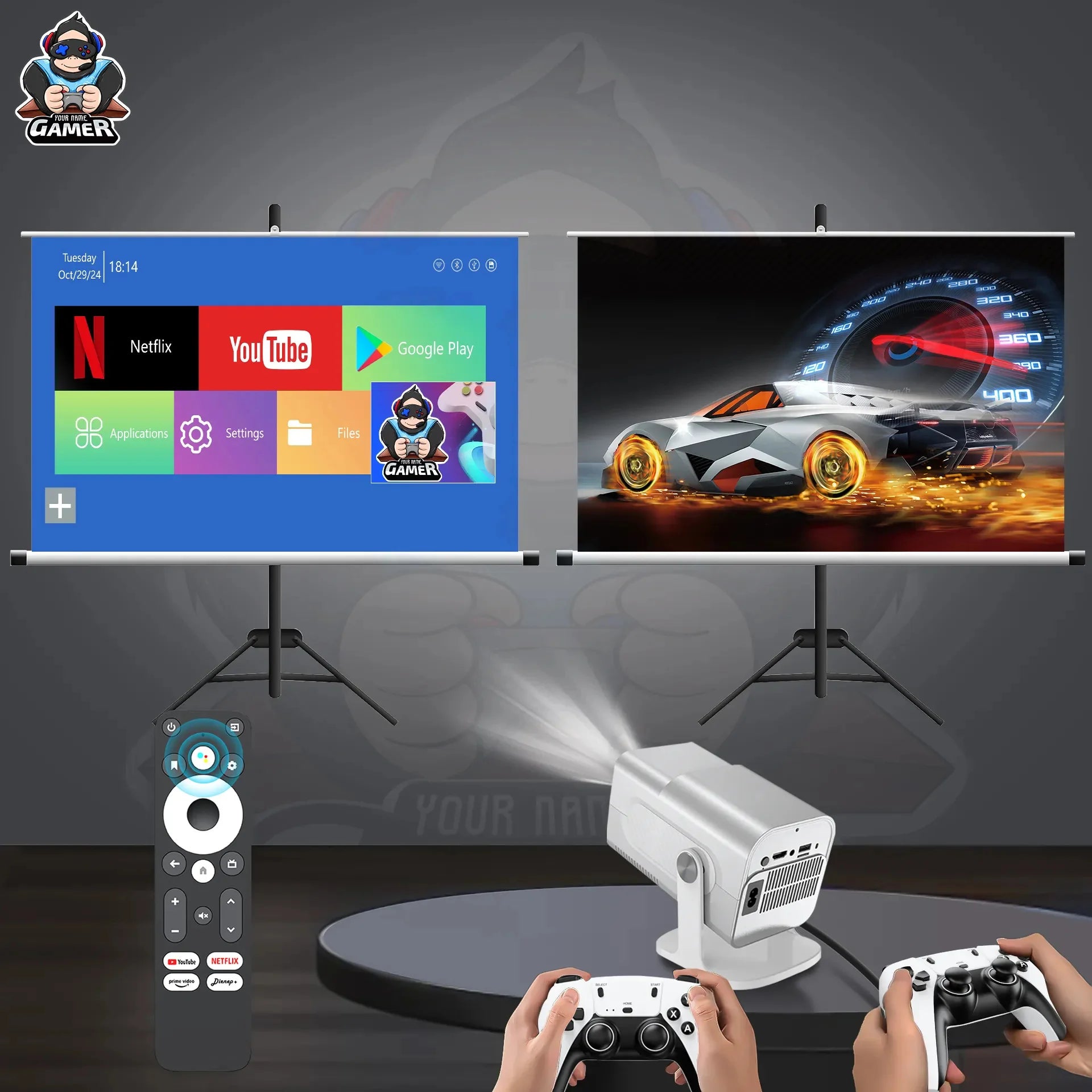 Game Projector 4K YDH-HCS350 Pro 2025 Android 11, 1000 Lumens, 150 Inch Display, BT5.0, Auto Zoom, 2G RAM Portable Projector