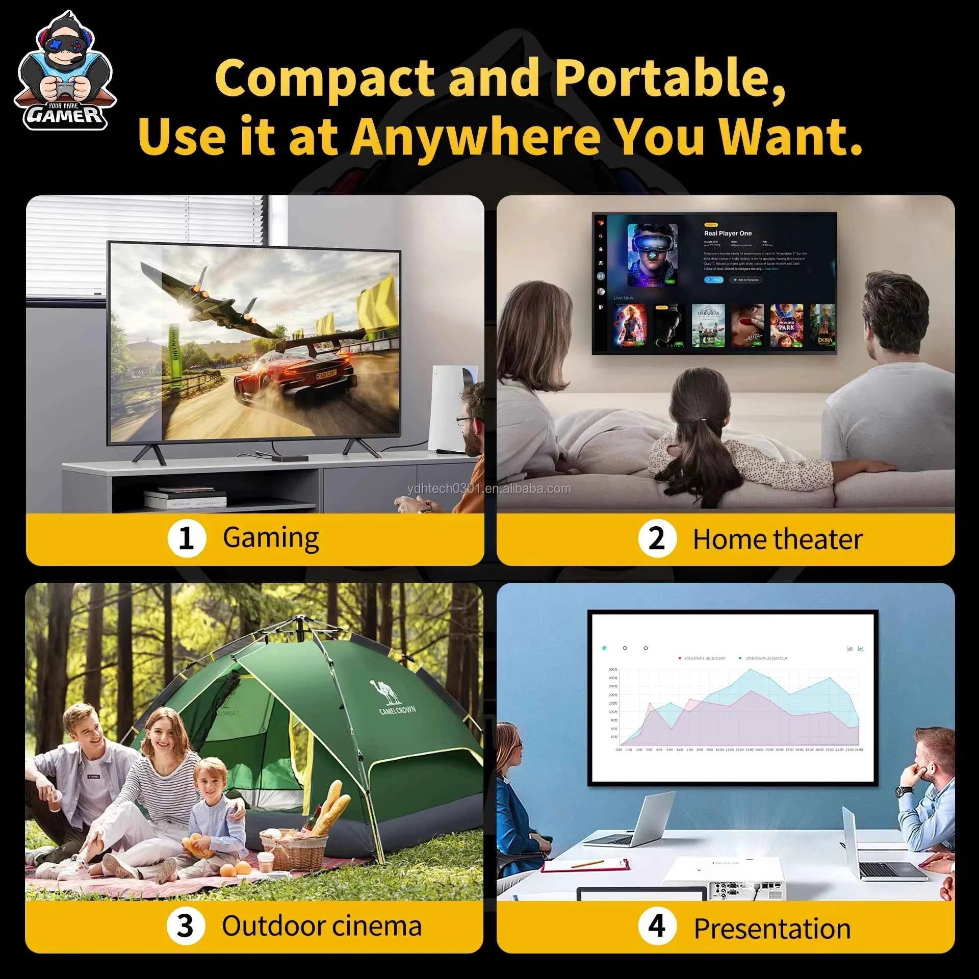 HCS350 Pro Smart Mini Projector | 4K Input, Android 11, 450 ANSI Lumens. 150" Home Cinema