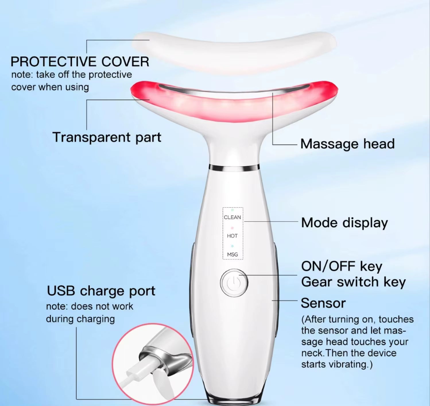 3-in-1 LED Light Therapy Neck & Face Massager - Skin Rejuvenation, Firming & Lifting