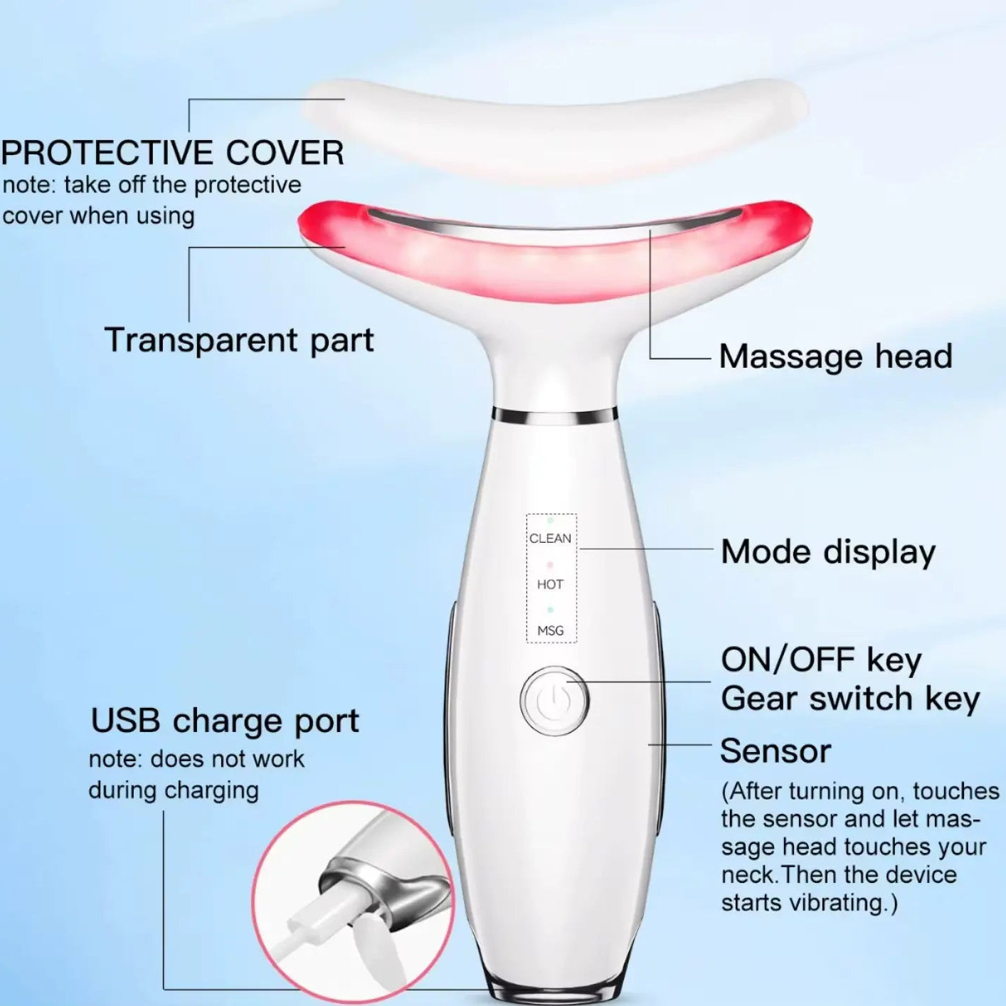 Face and Neck Massager Light Therapy for Skin Rejuvenation, Firming & Lifting