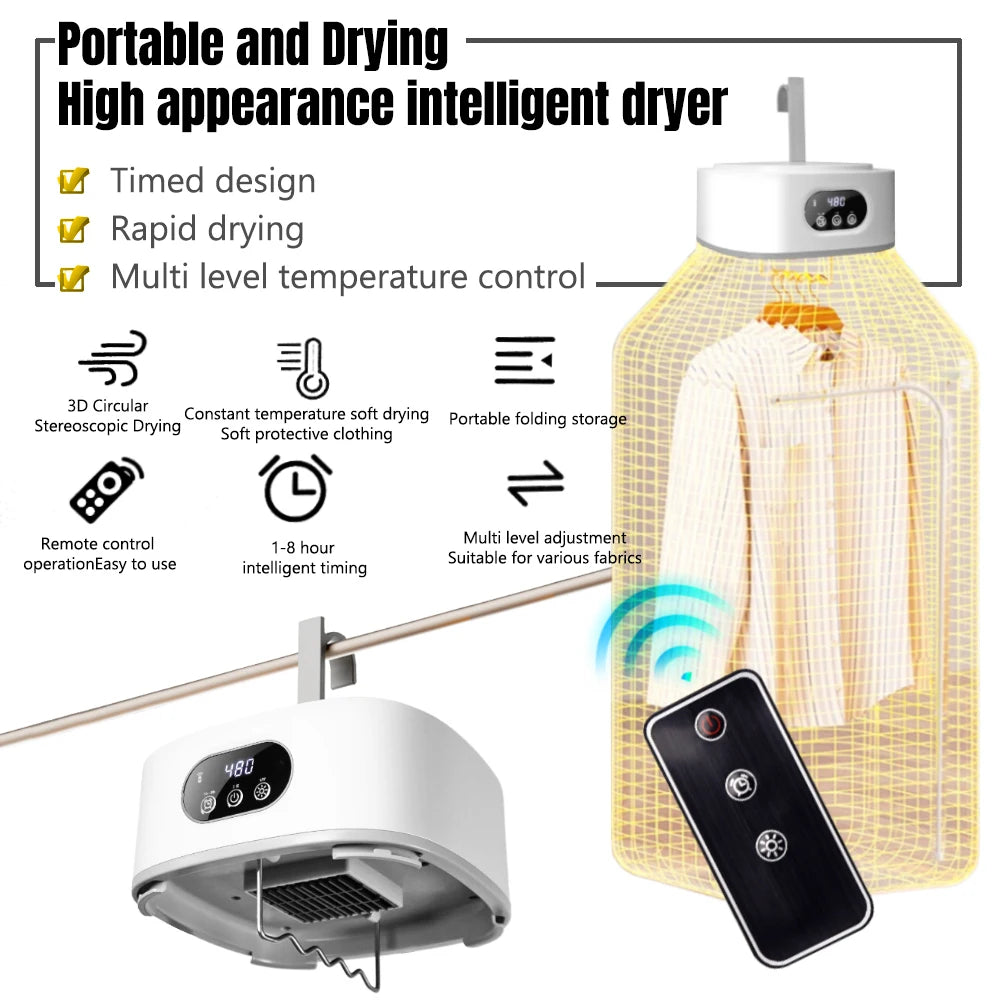 Mini Clothes Dryer 600W Fast-Drying Foldable Portable Machine for Light Laundry, Underwear and Baby Clothes