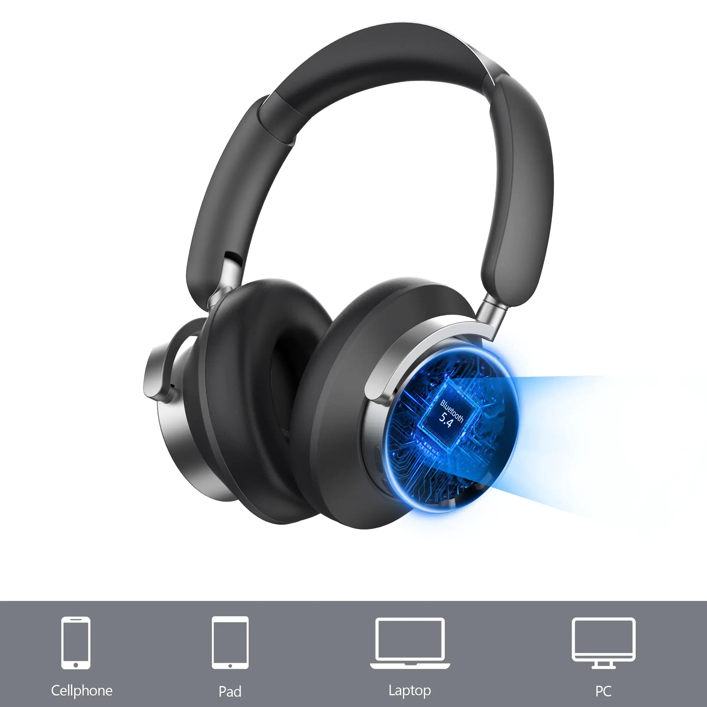 H80 Bluetooth ANC Headphones, Wireless Hybrid Noise Cancelling Stereo 75H Battery Foldable BT 5.4