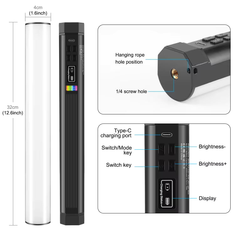 PULUZ RGB Light 30cm Handheld Magnetic LED Fill Stick, Full Color Photography & Selfie Lighting